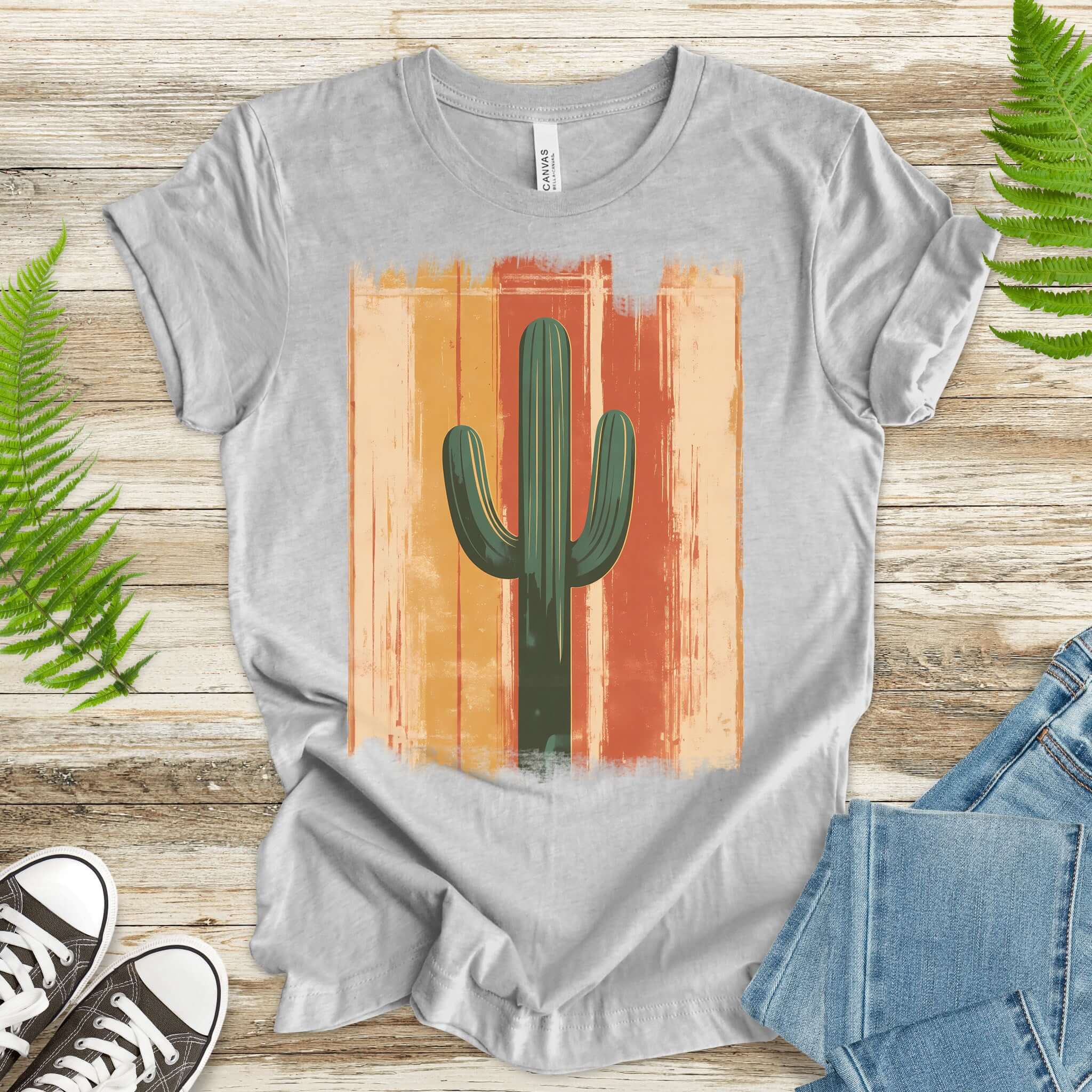 Retro Striped Cactus Colorful T-Shirt