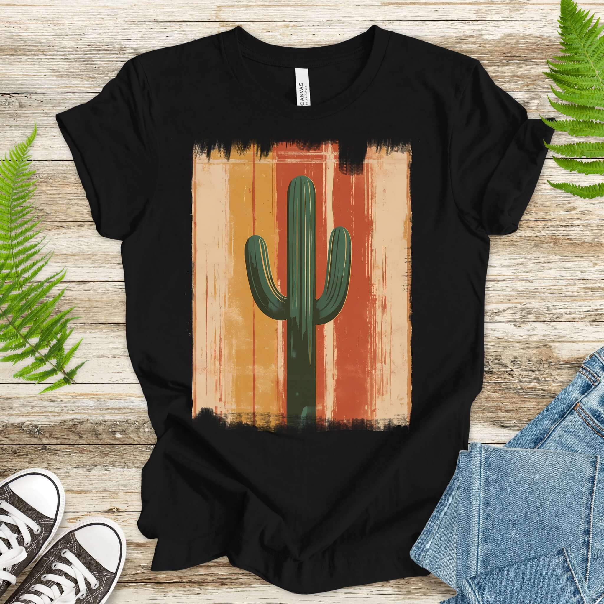 Retro Striped Cactus Colorful T-Shirt