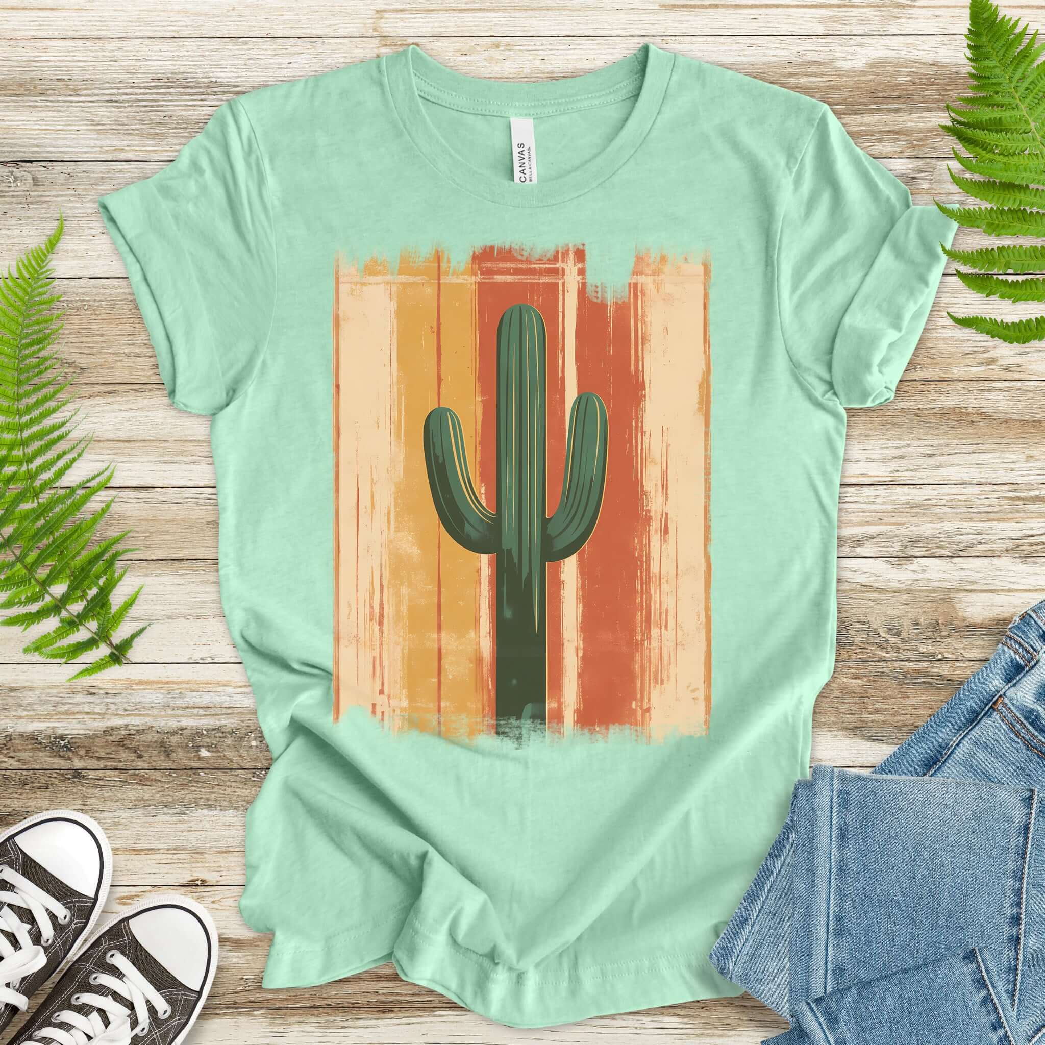 Retro Striped Cactus Colorful T-Shirt