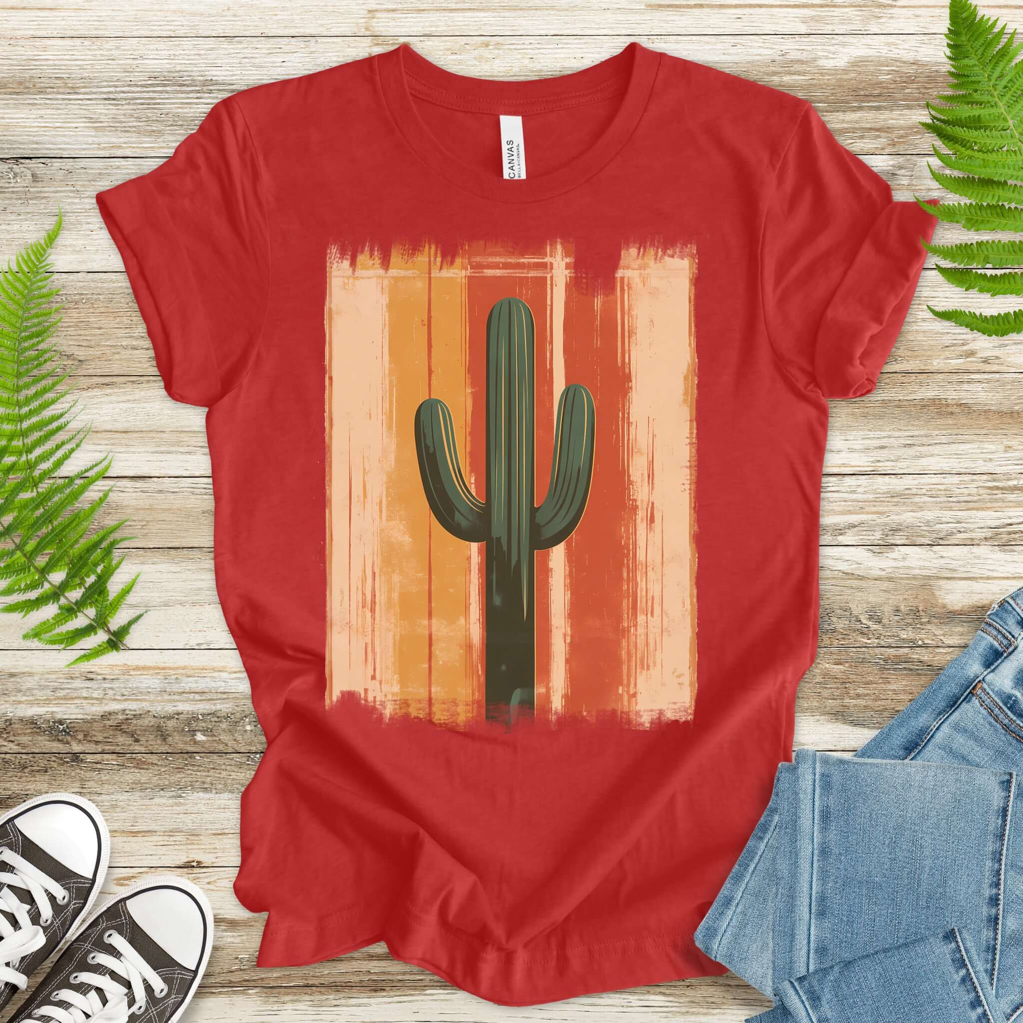 Retro Striped Cactus Colorful T-Shirt