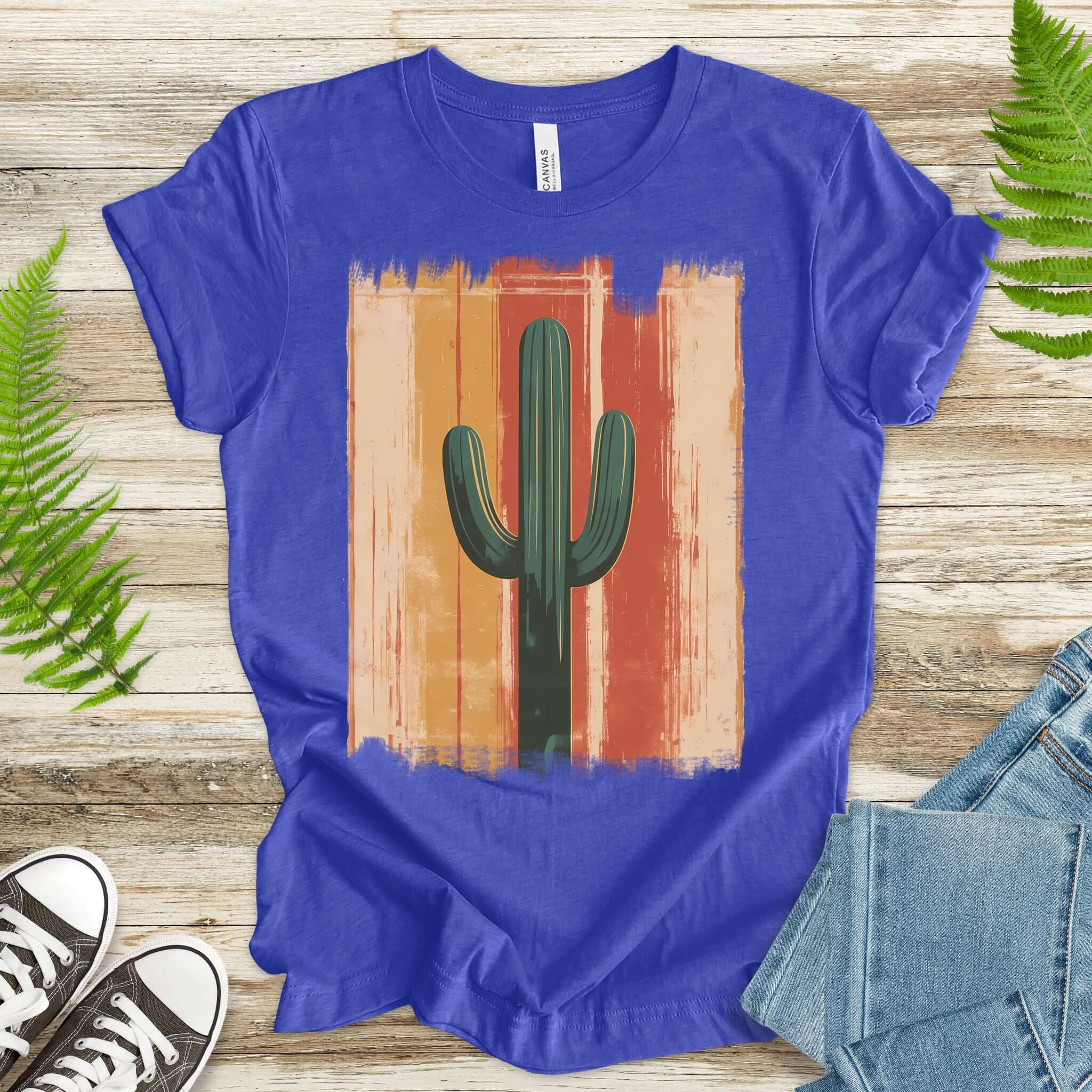 Retro Striped Cactus Colorful T-Shirt