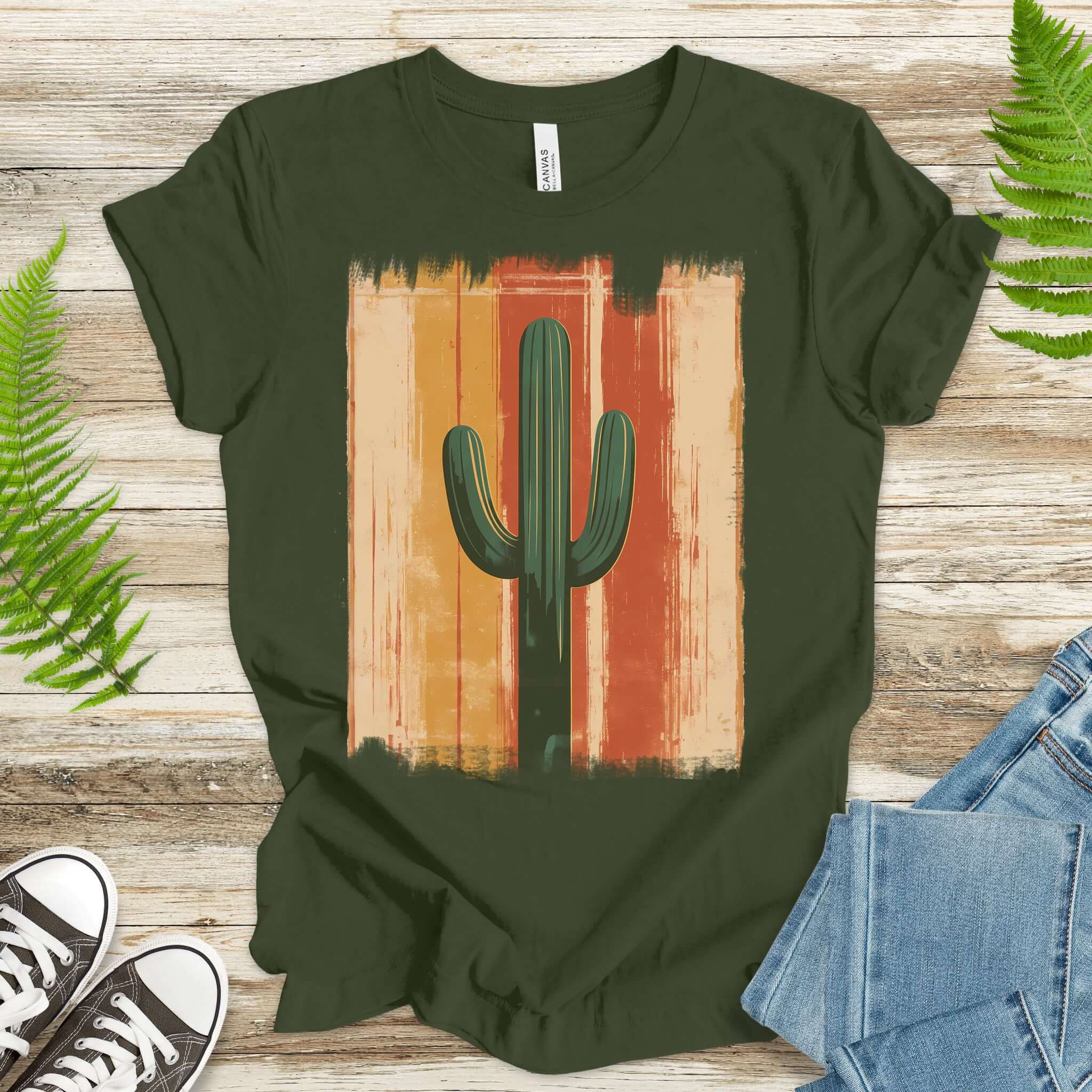 Retro Striped Cactus Colorful T-Shirt