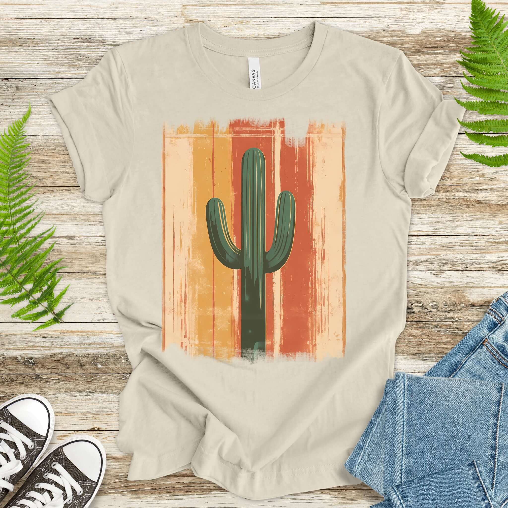 Retro Striped Cactus Colorful T-Shirt