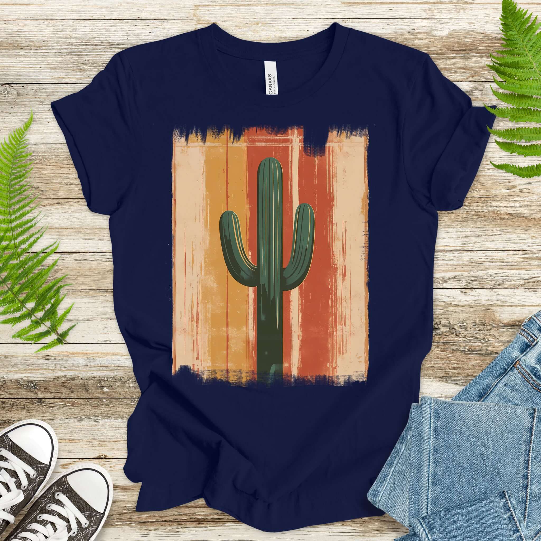 Retro Striped Cactus Colorful T-Shirt