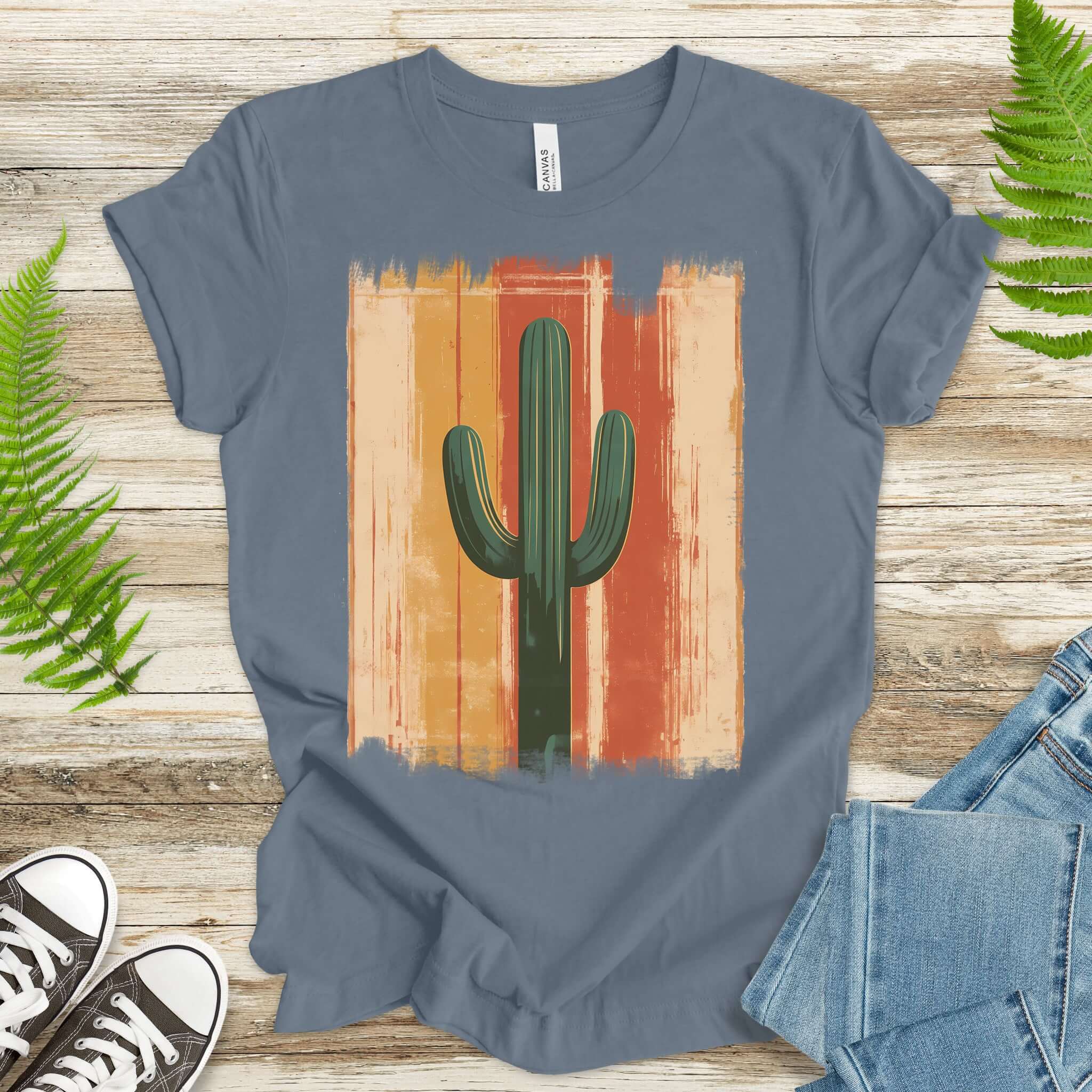 Retro Striped Cactus Colorful T-Shirt