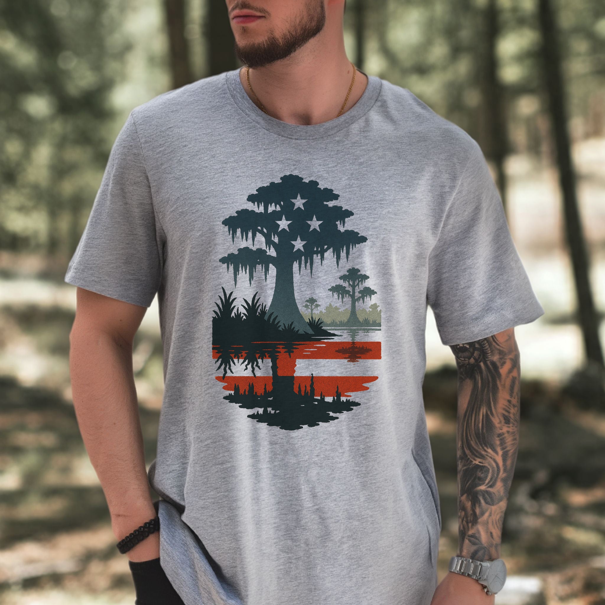 Patriotic Swamp Scene T-Shirt – Bayou & Everglades 4th of July Tee