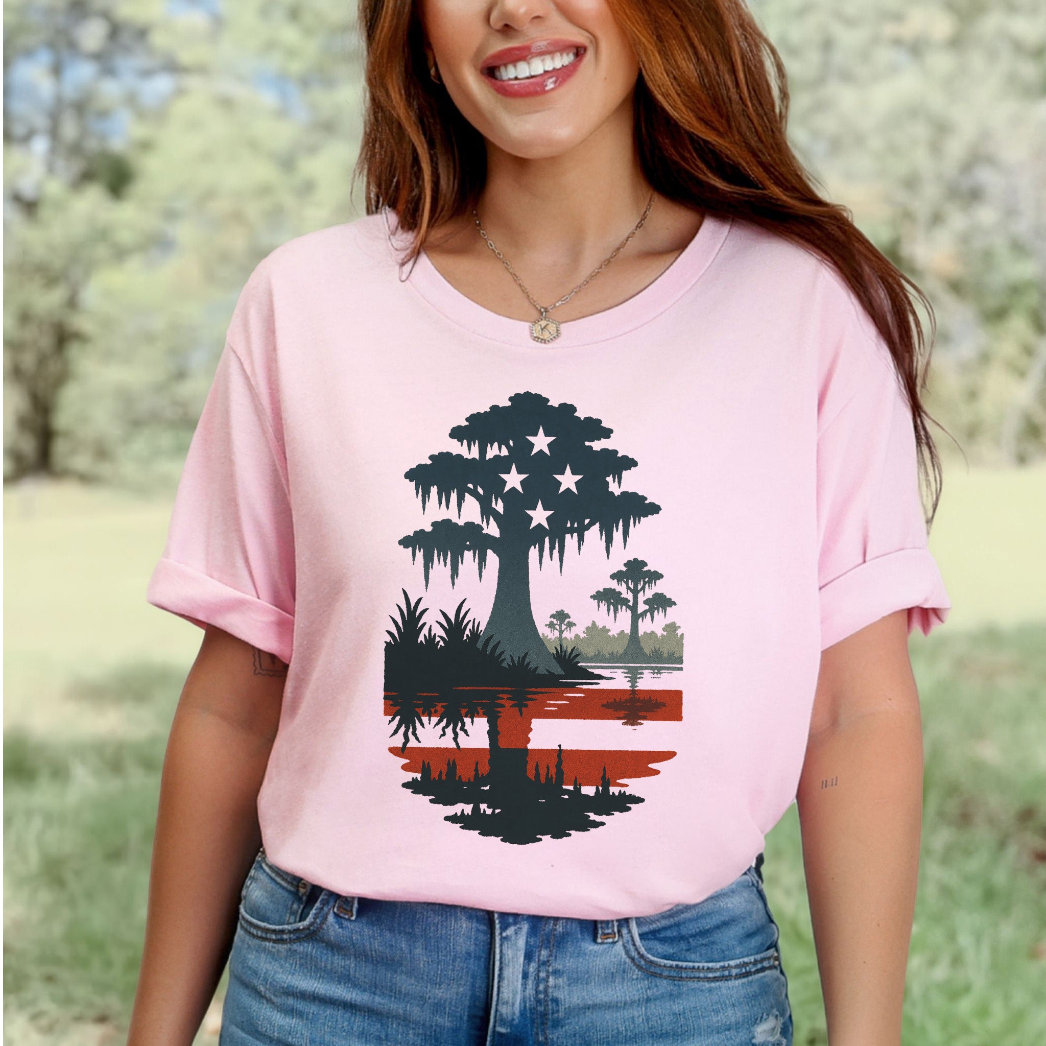 Patriotic Swamp Scene T-Shirt – Bayou & Everglades 4th of July Tee