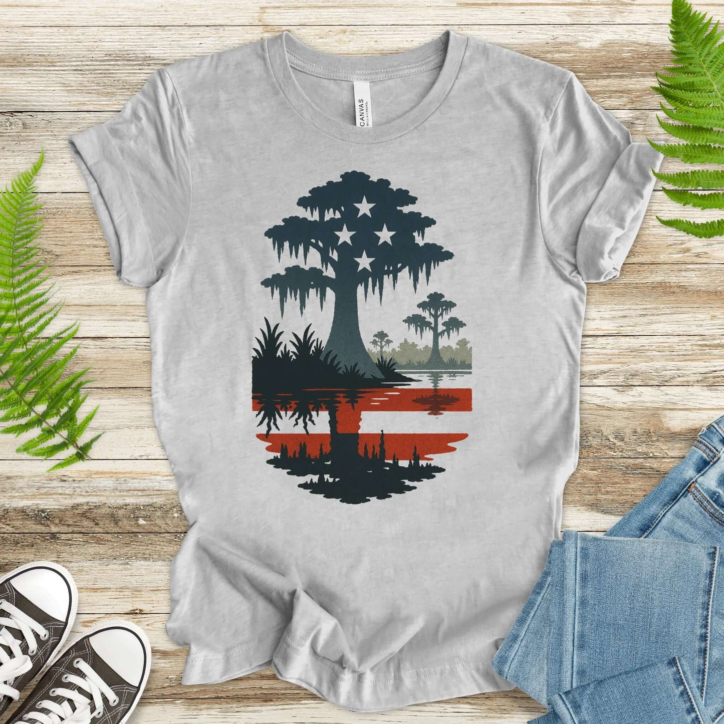 Patriotic Swamp Scene T-Shirt – Bayou & Everglades 4th of July Tee