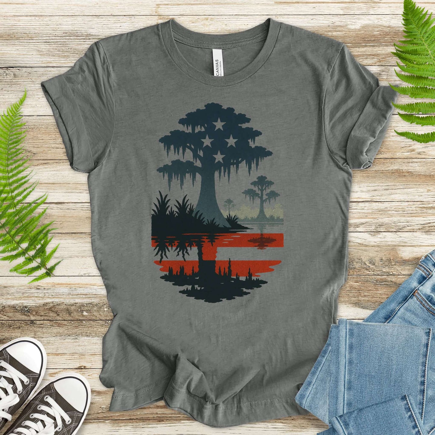 Patriotic Swamp Scene T-Shirt – Bayou & Everglades 4th of July Tee