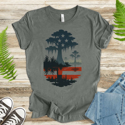 Patriotic Swamp Scene T-Shirt – Bayou & Everglades 4th of July Tee