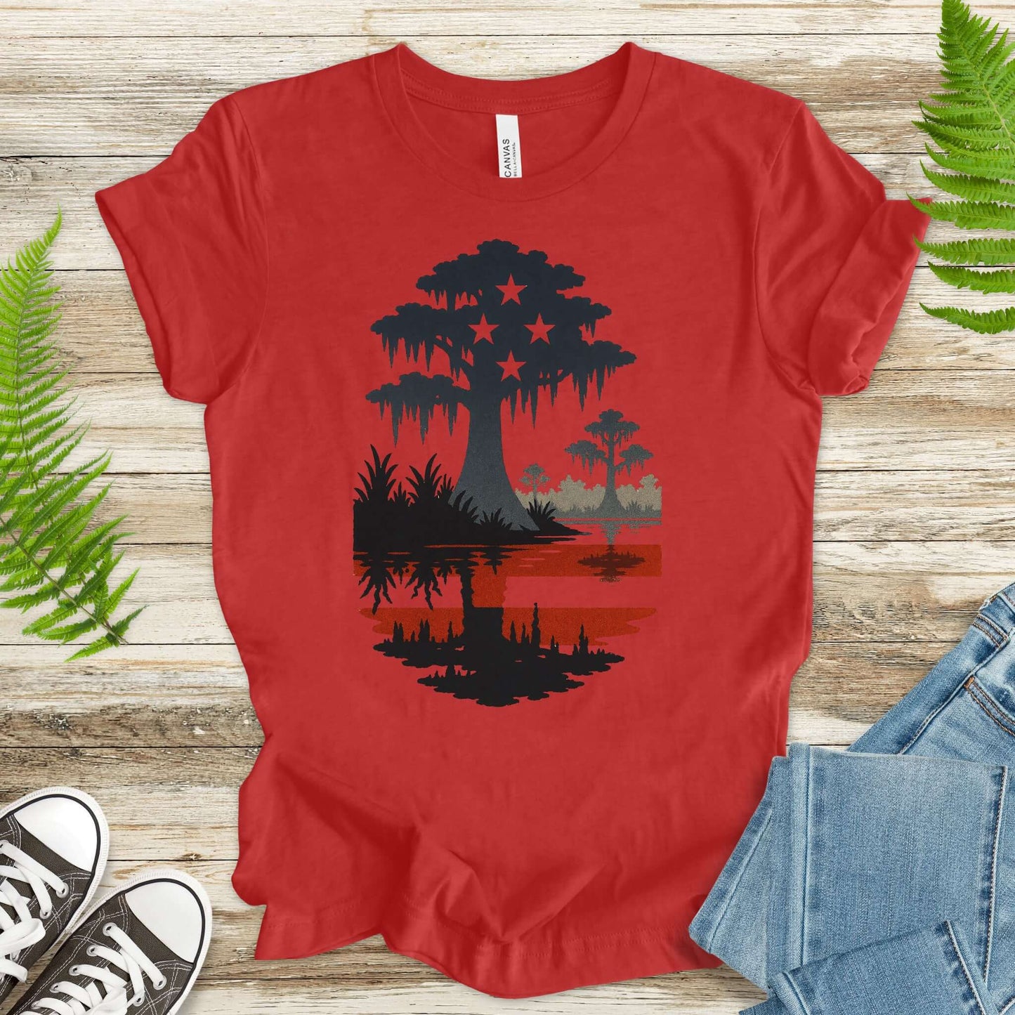 Patriotic Swamp Scene T-Shirt – Bayou & Everglades 4th of July Tee
