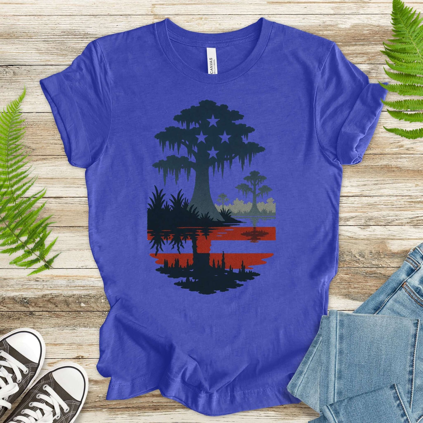 Patriotic Swamp Scene T-Shirt – Bayou & Everglades 4th of July Tee