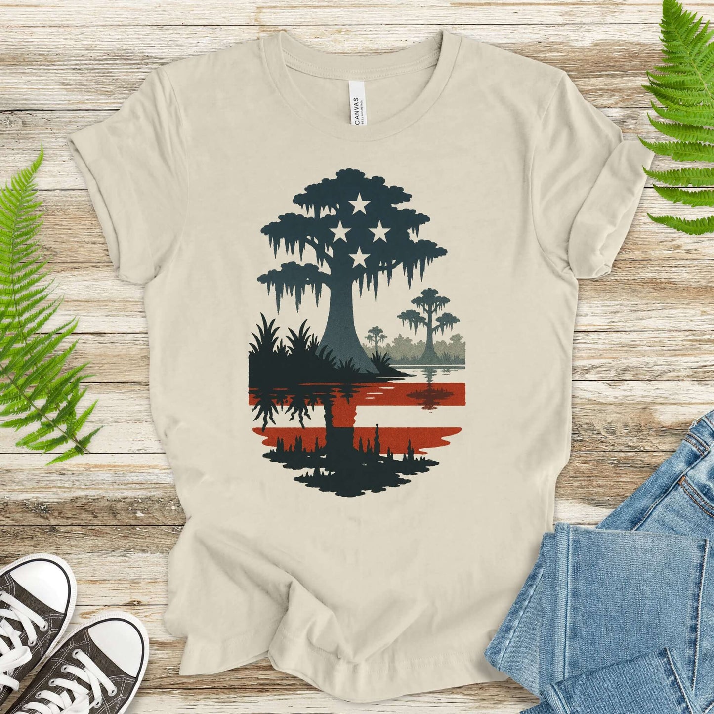 Patriotic Swamp Scene T-Shirt – Bayou & Everglades 4th of July Tee