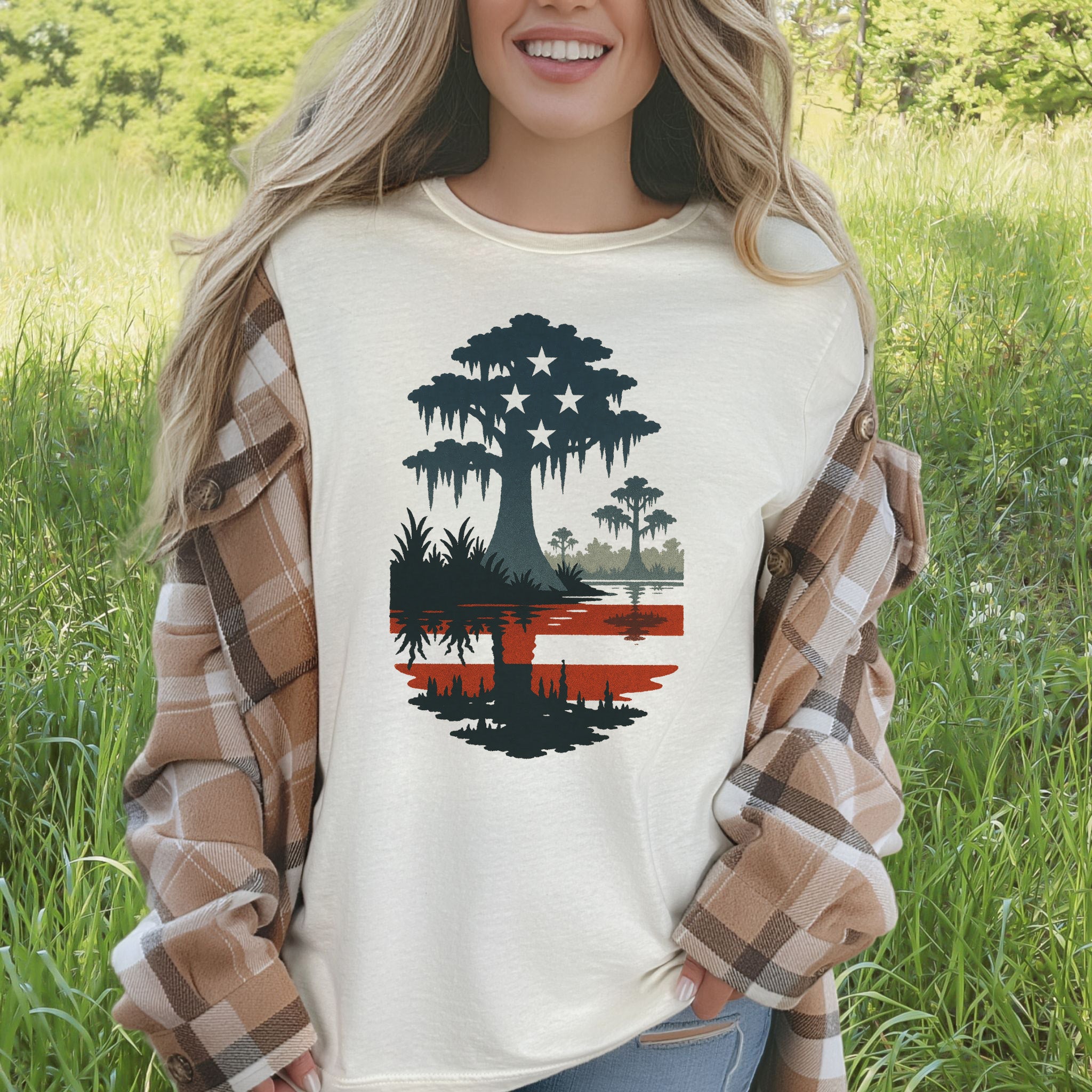 Patriotic Swamp Scene T-Shirt – Bayou & Everglades 4th of July Tee