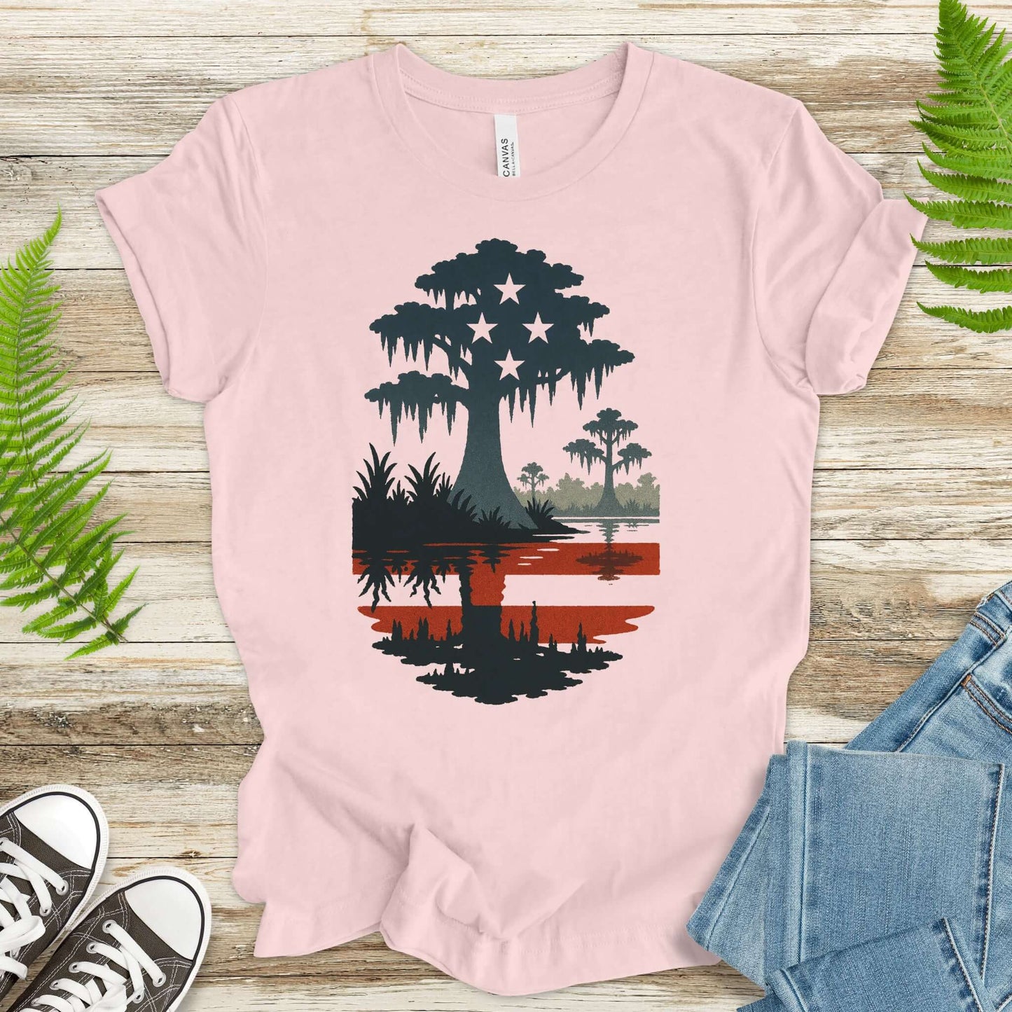 Patriotic Swamp Scene T-Shirt – Bayou & Everglades 4th of July Tee