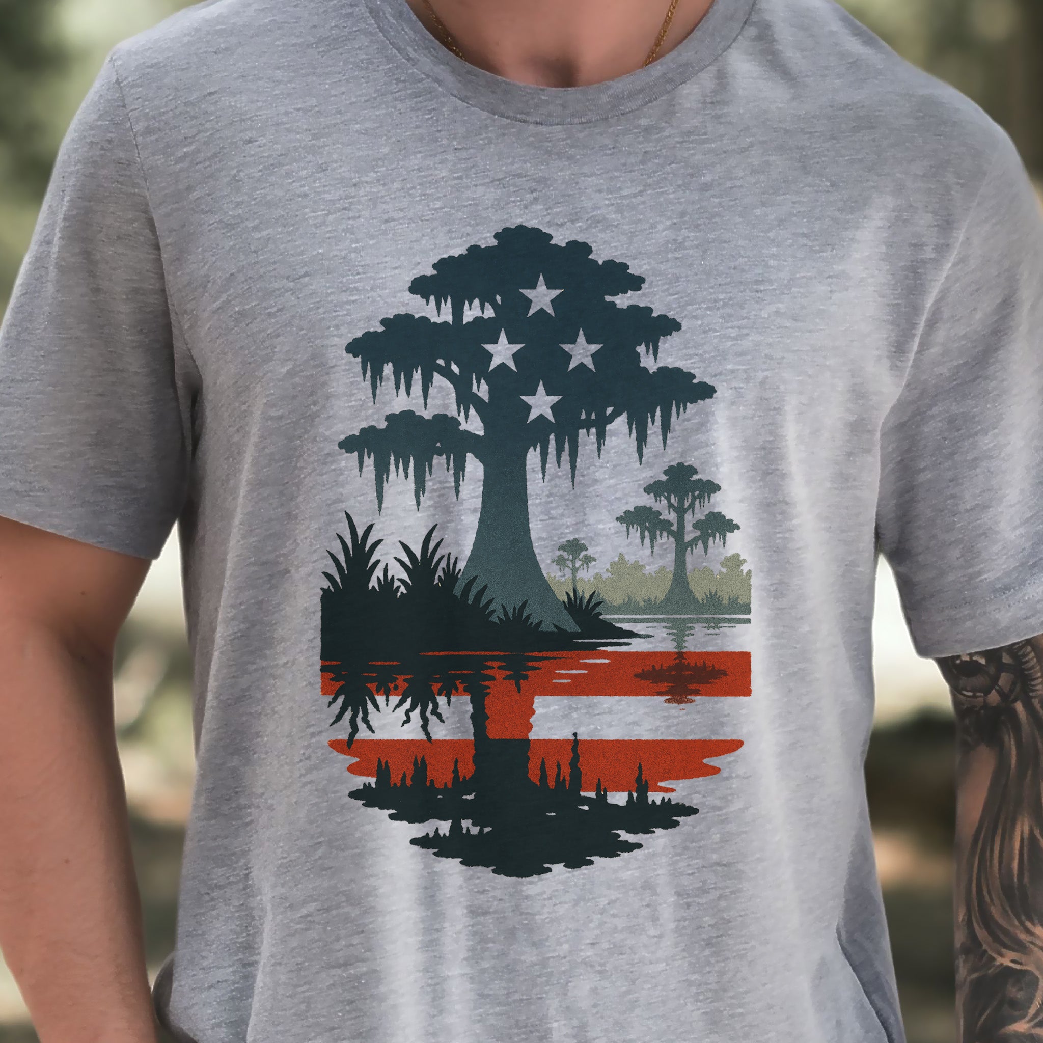 Patriotic Swamp Scene T-Shirt – Bayou & Everglades 4th of July Tee