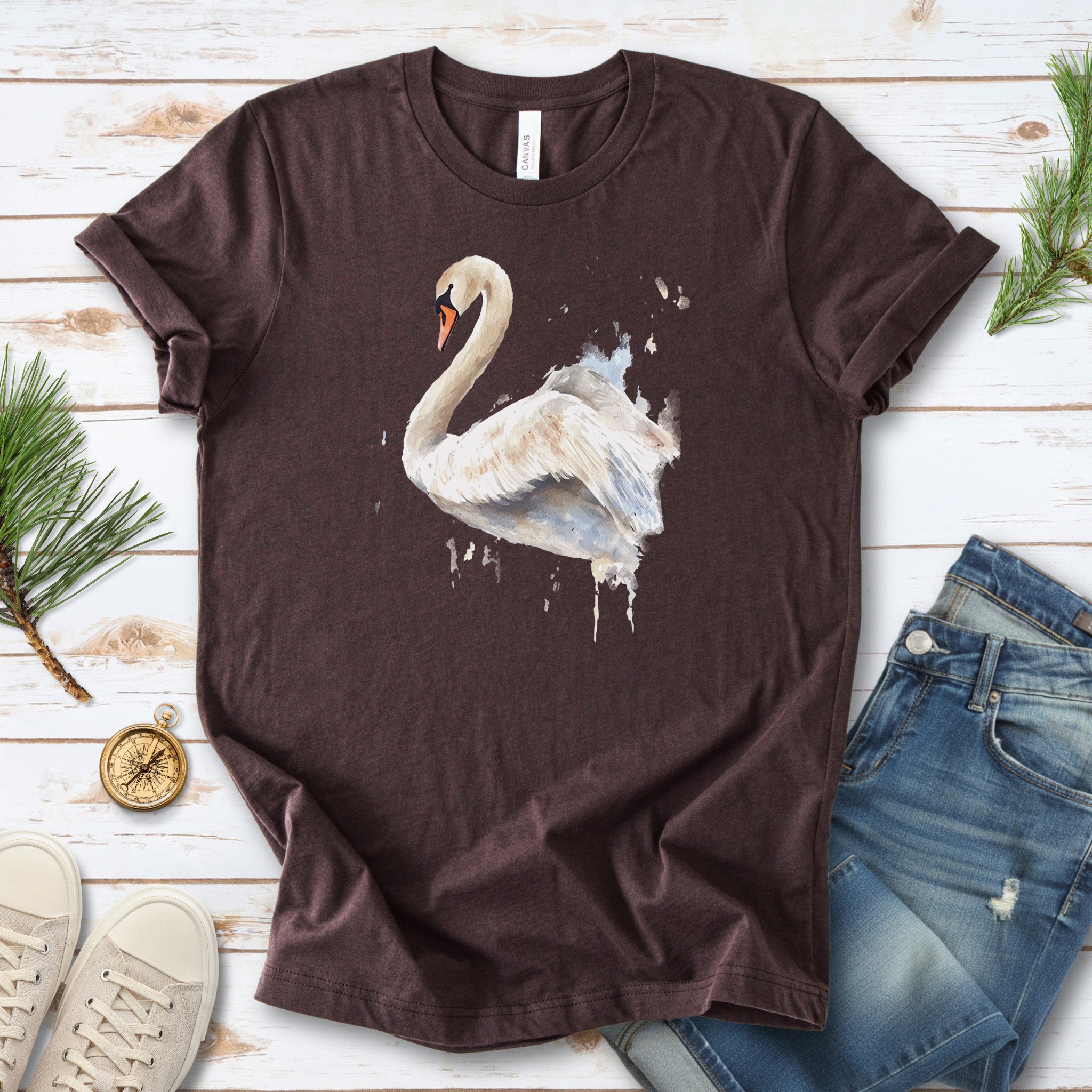 Watercolor Swan T-Shirt – Elegant Bird Lover Gift Tee