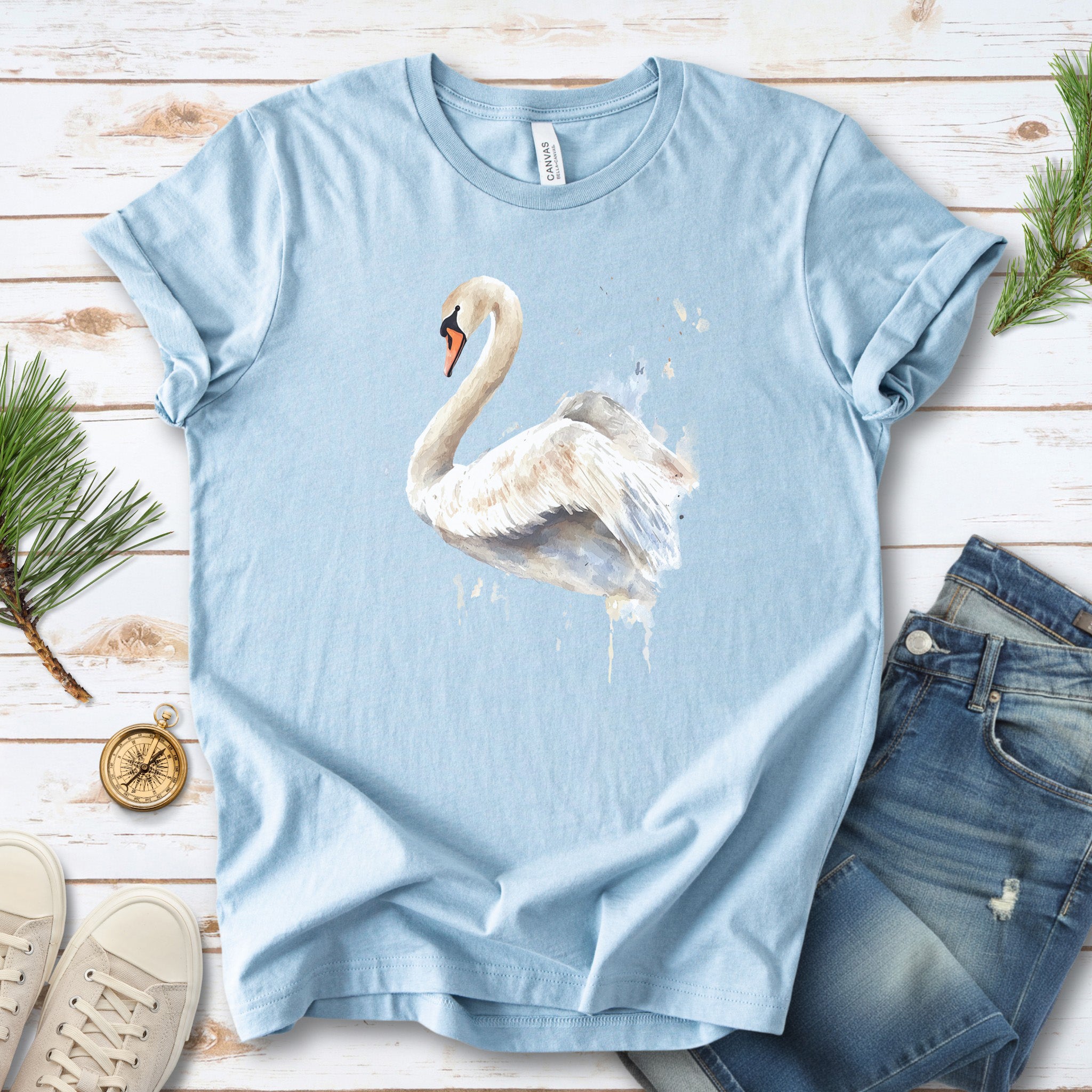 Watercolor Swan T-Shirt – Elegant Bird Lover Gift Tee