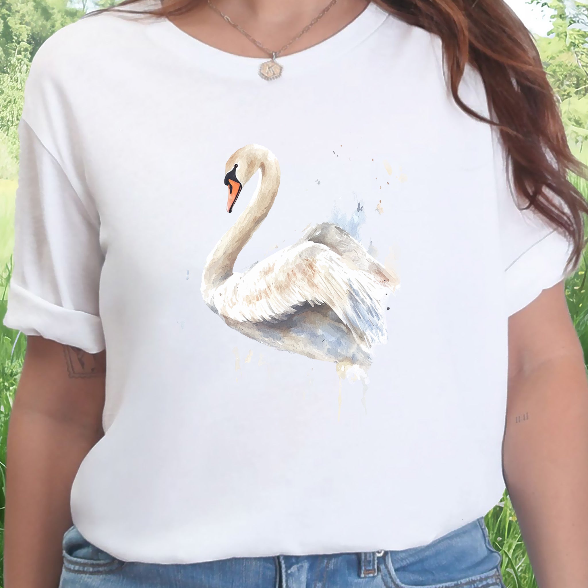 Watercolor Swan T-Shirt – Elegant Bird Lover Gift Tee