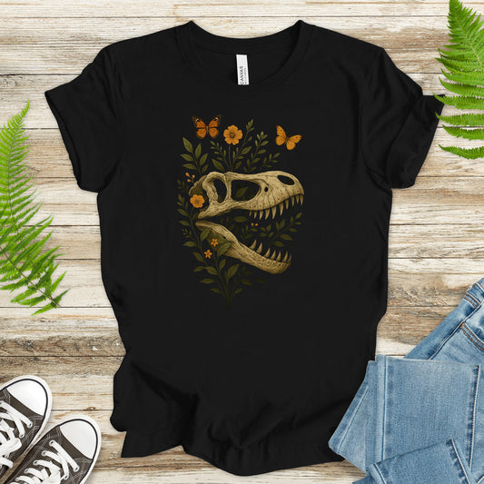 T-Rex Skull with Flowers & Butterflies T-Shirt – Vintage Dino Lover Tee
