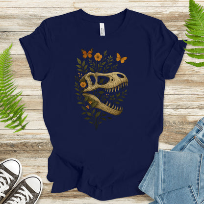 T-Rex Skull with Flowers & Butterflies T-Shirt – Vintage Dino Lover Tee
