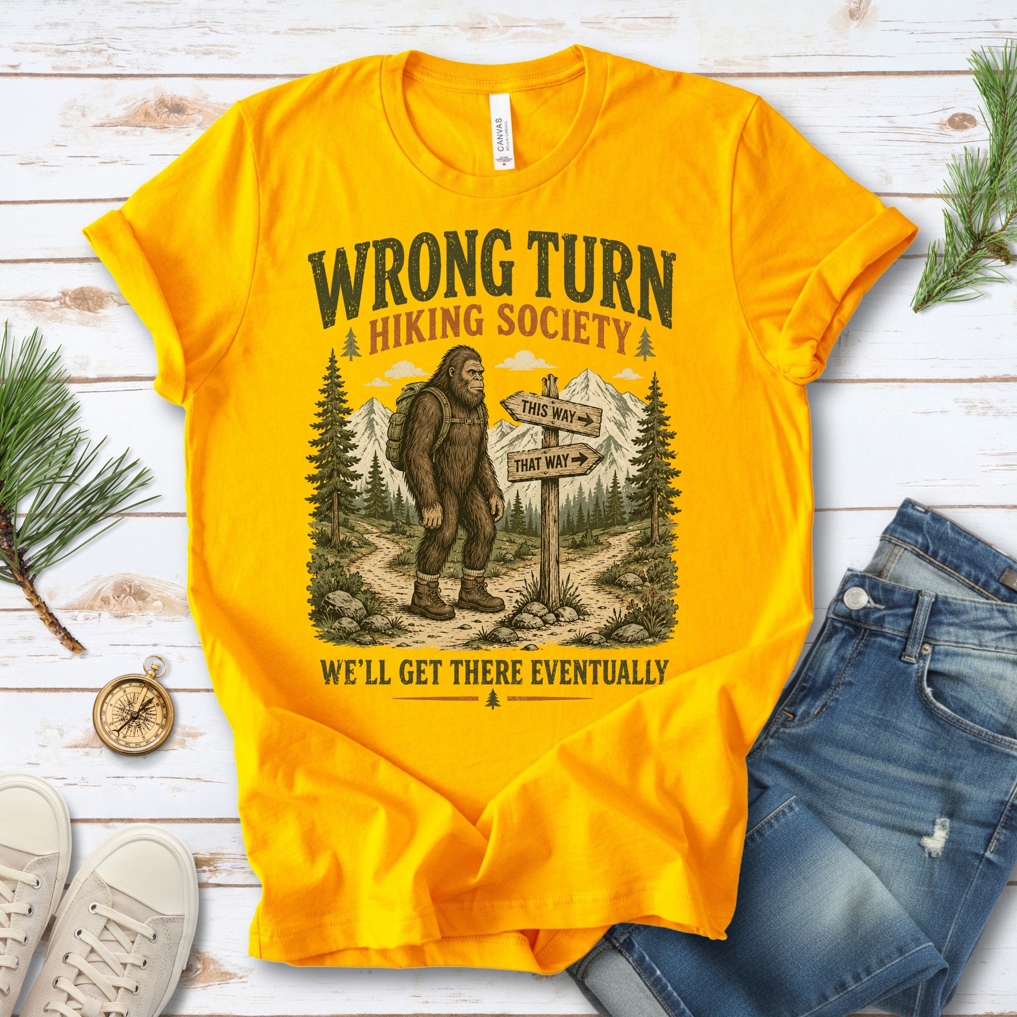 This Way Probably Bigfoot Hiking Humor Trail Sign Gift T-Shirt