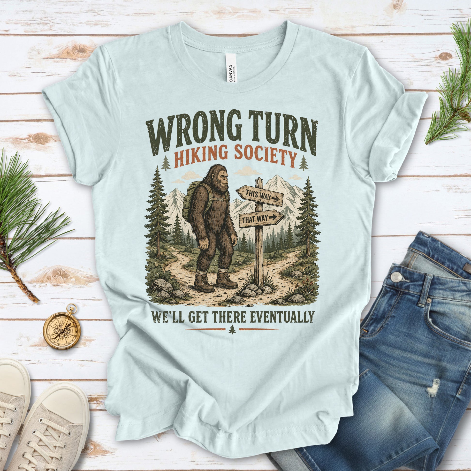 This Way Probably Bigfoot Hiking Humor Trail Sign Gift T-Shirt