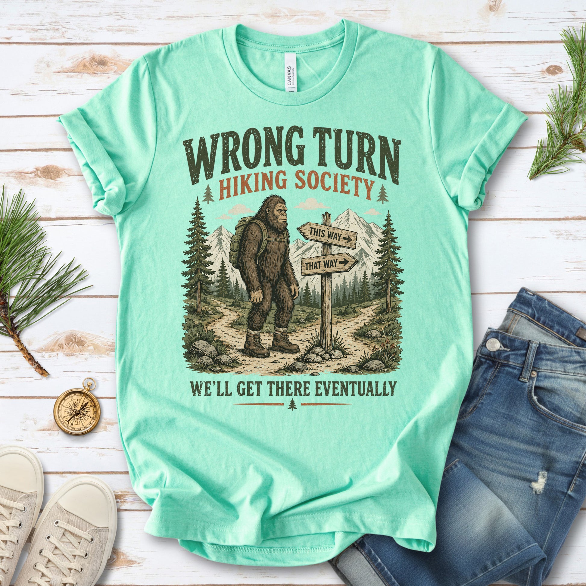 This Way Probably Bigfoot Hiking Humor Trail Sign Gift T-Shirt