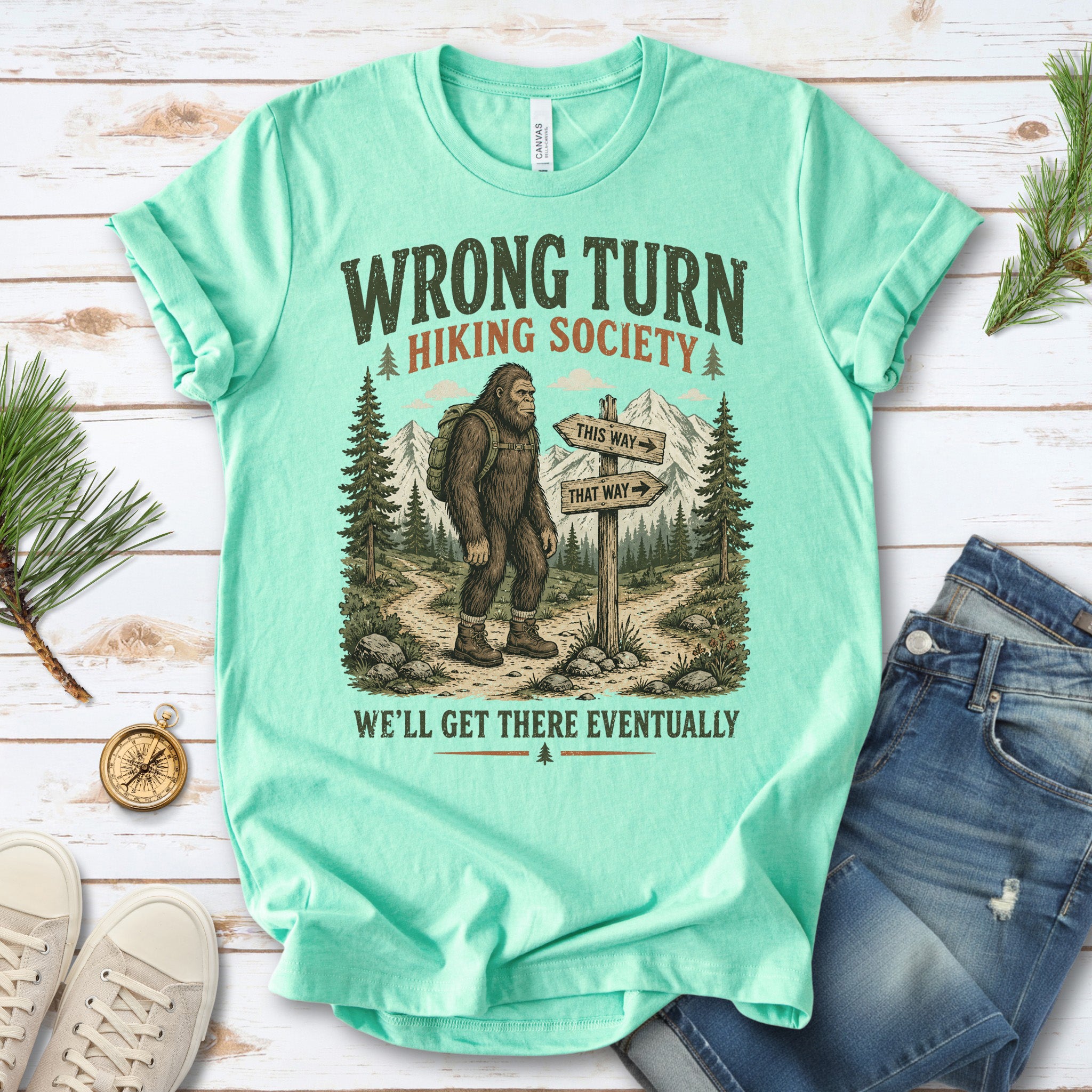 This Way Probably Bigfoot Hiking Humor Trail Sign Gift T-Shirt