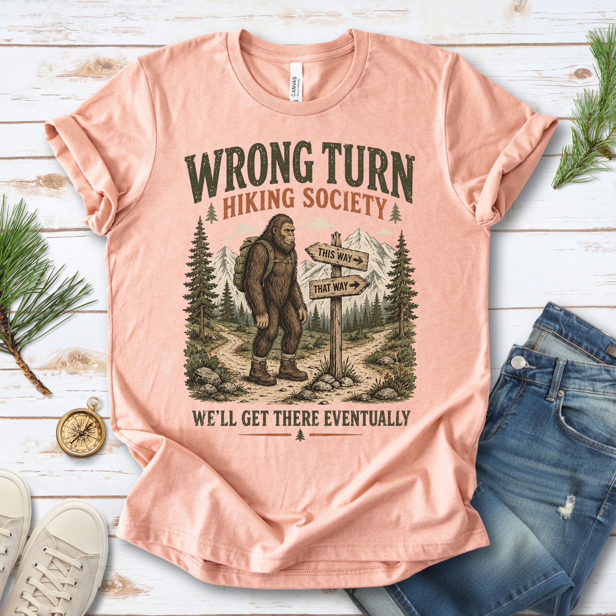 This Way Probably Bigfoot Hiking Humor Trail Sign Gift T-Shirt