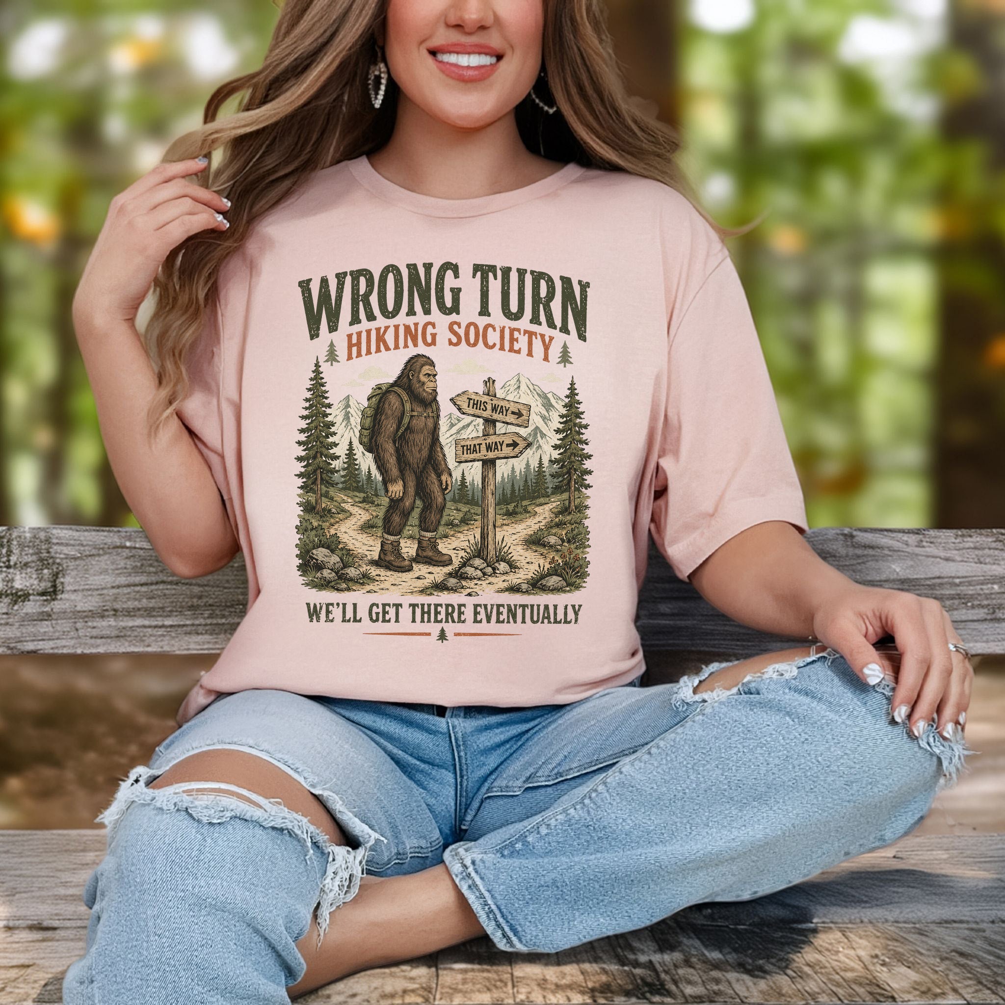 This Way Probably Bigfoot Hiking Humor Trail Sign Gift T-Shirt