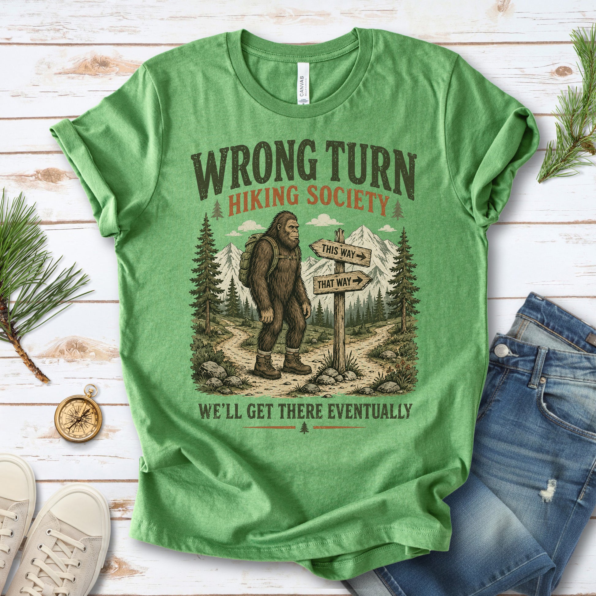 This Way Probably Bigfoot Hiking Humor Trail Sign Gift T-Shirt