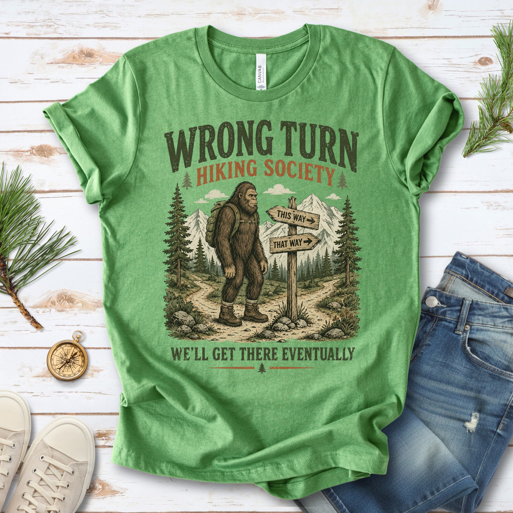 This Way Probably Bigfoot Hiking Humor Trail Sign Gift T-Shirt