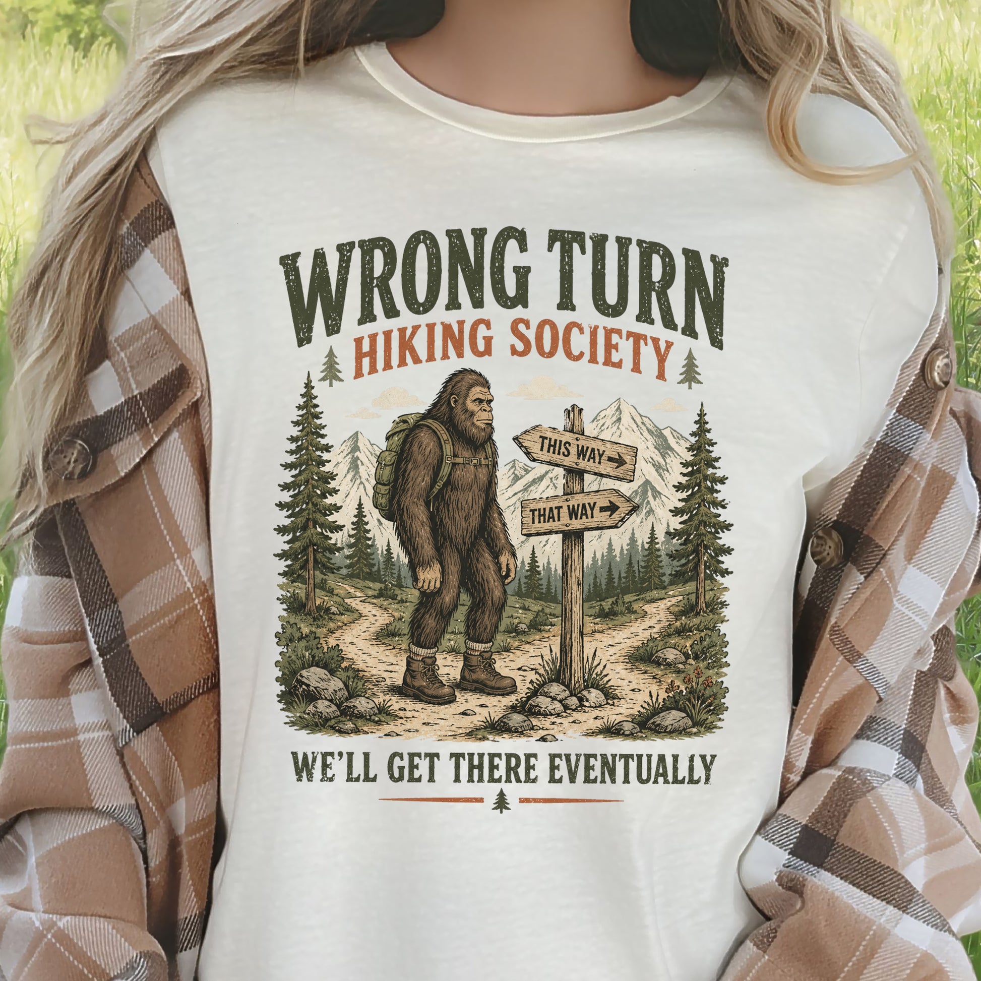 This Way Probably Bigfoot Hiking Humor Trail Sign Gift T-Shirt
