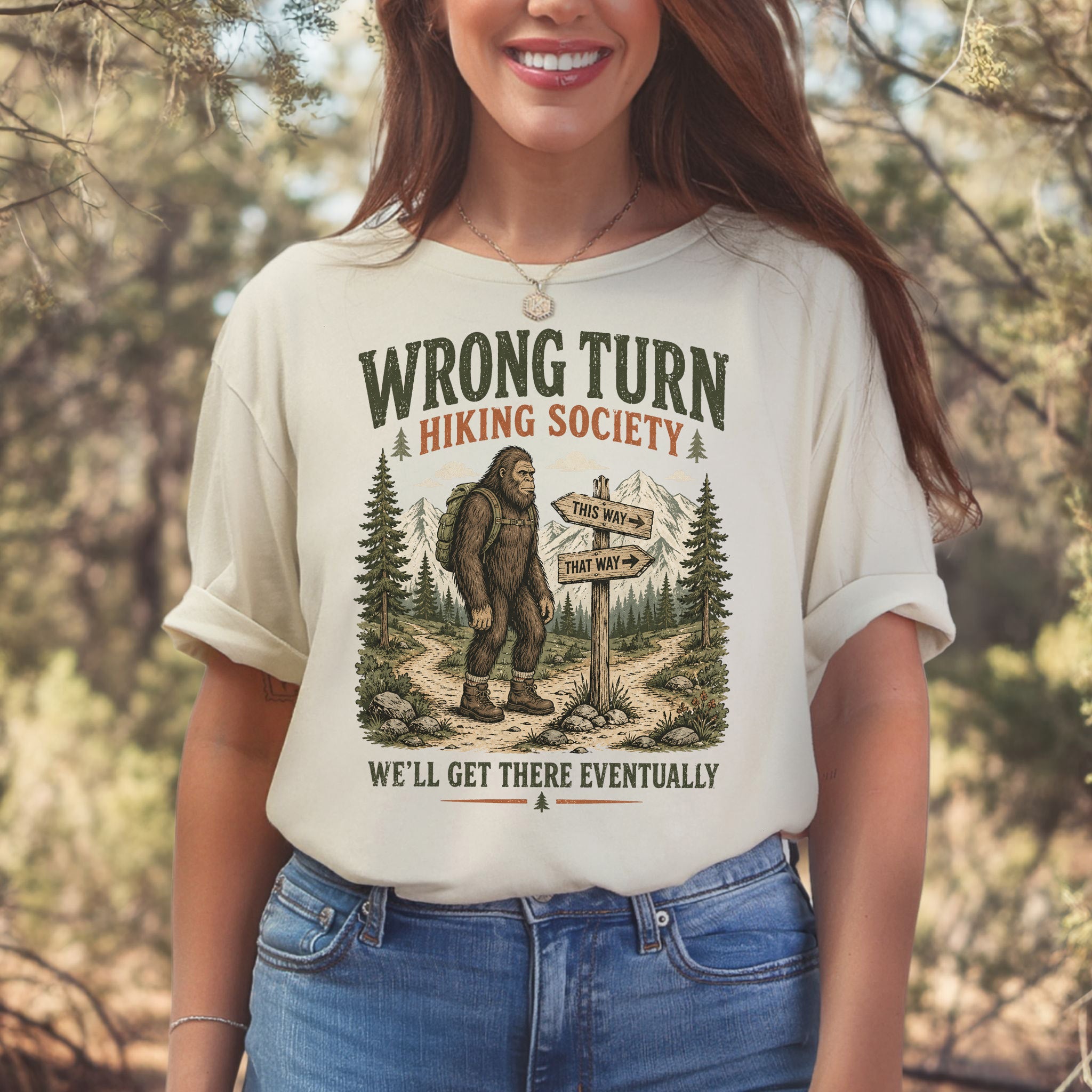This Way Probably Bigfoot Hiking Humor Trail Sign Gift T-Shirt