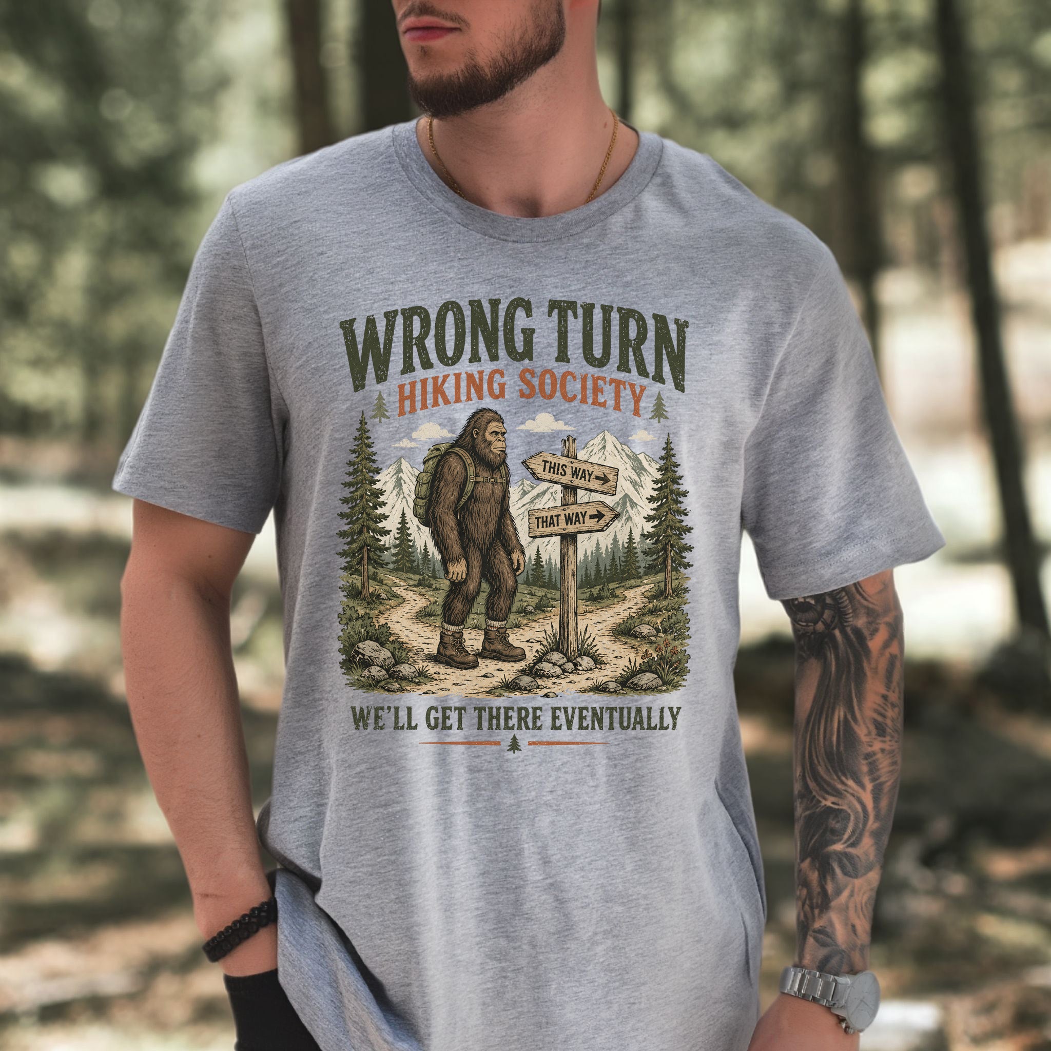 This Way Probably Bigfoot Hiking Humor Trail Sign Gift T-Shirt