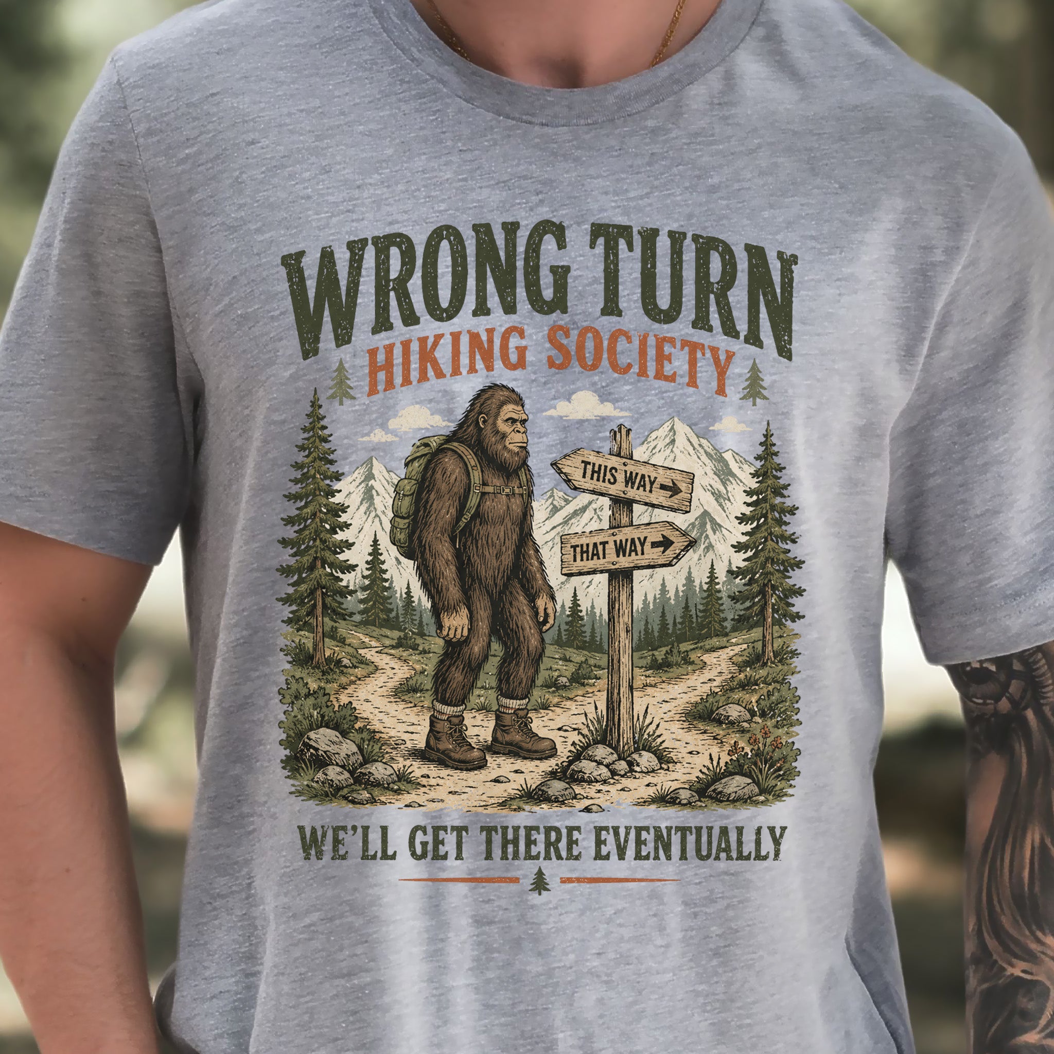 This Way Probably Bigfoot Hiking Humor Trail Sign Gift T-Shirt