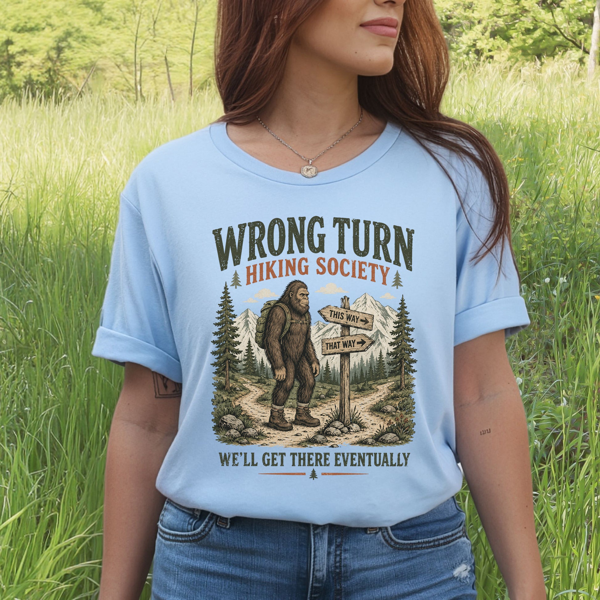 This Way Probably Bigfoot Hiking Humor Trail Sign Gift T-Shirt