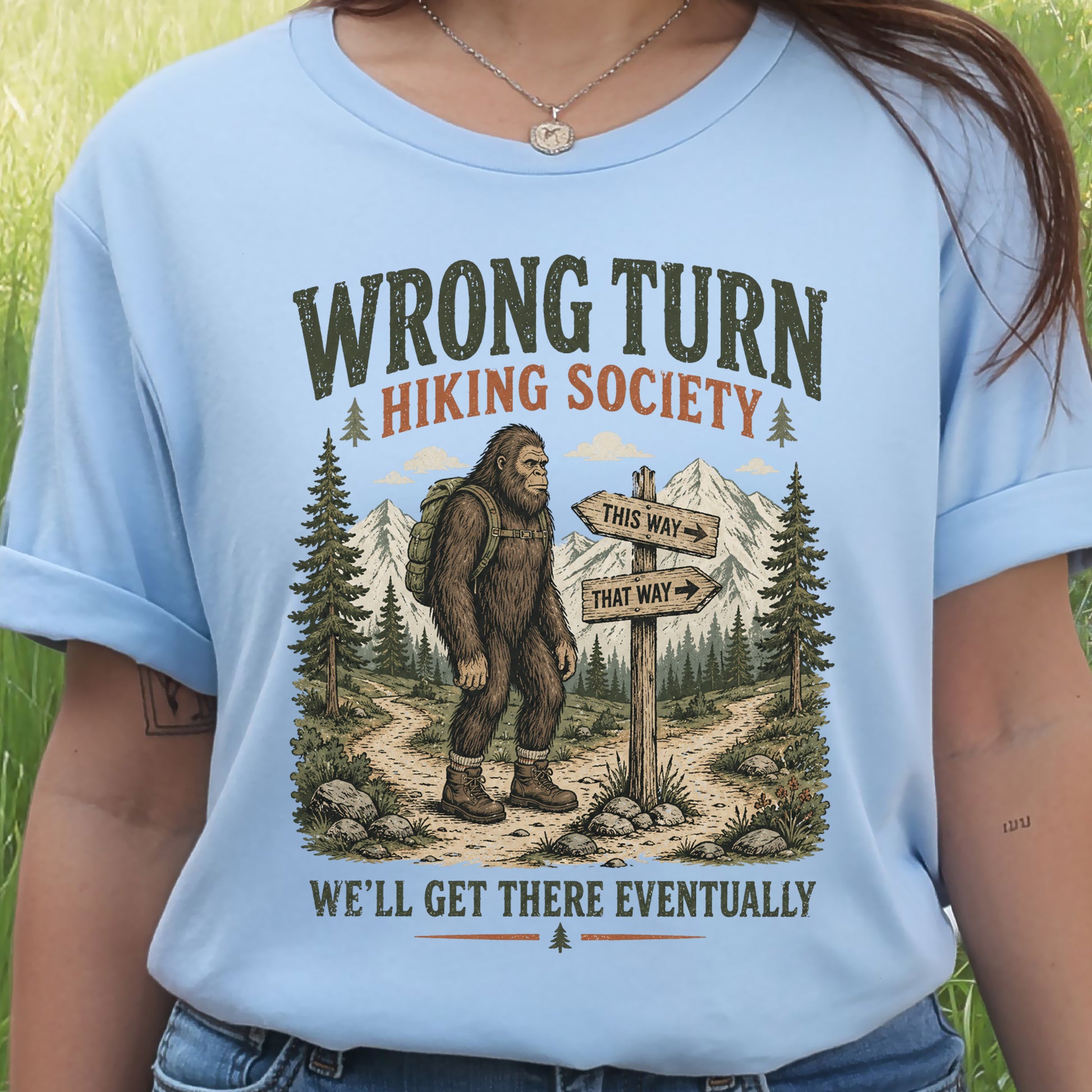 This Way Probably Bigfoot Hiking Humor Trail Sign Gift T-Shirt