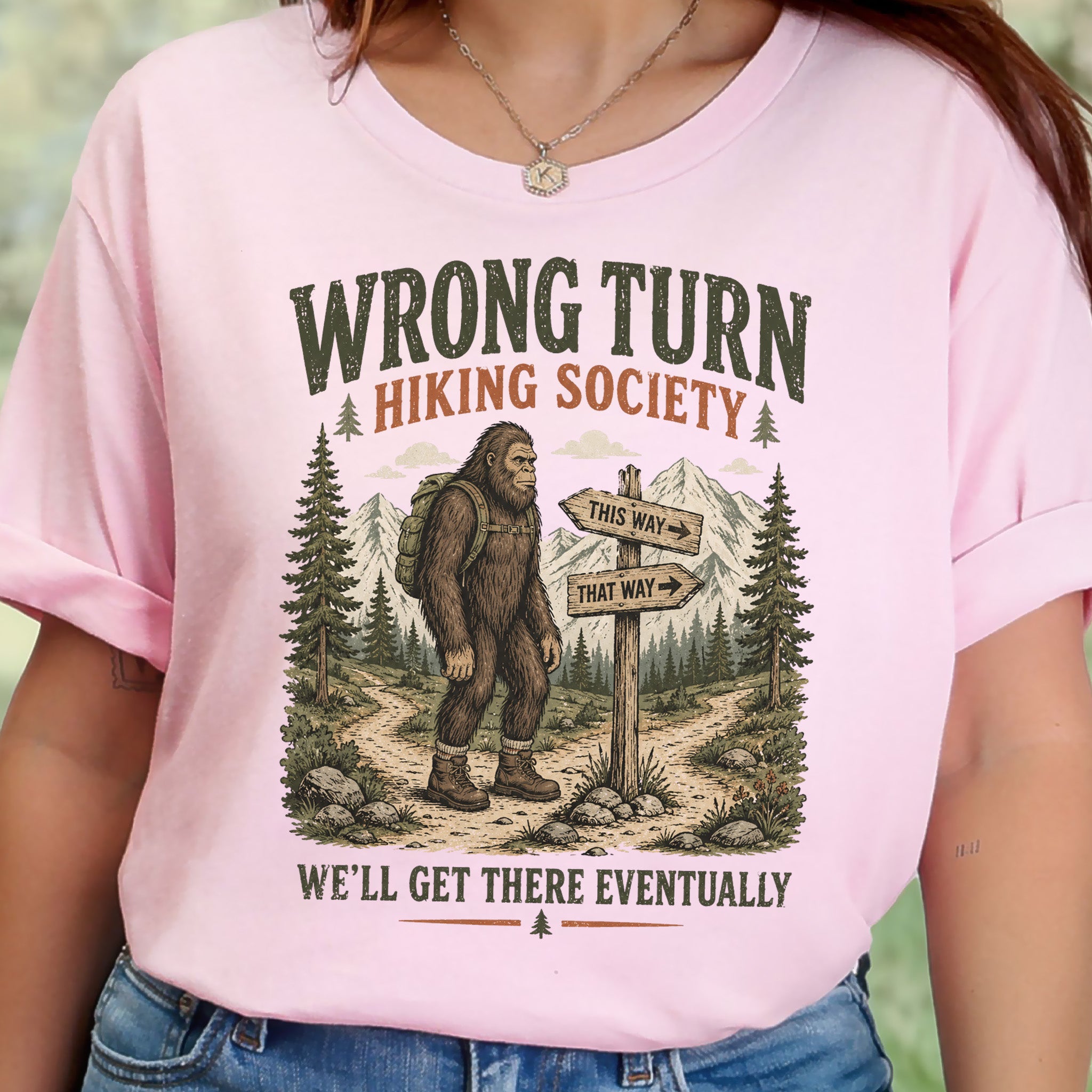 This Way Probably Bigfoot Hiking Humor Trail Sign Gift T-Shirt
