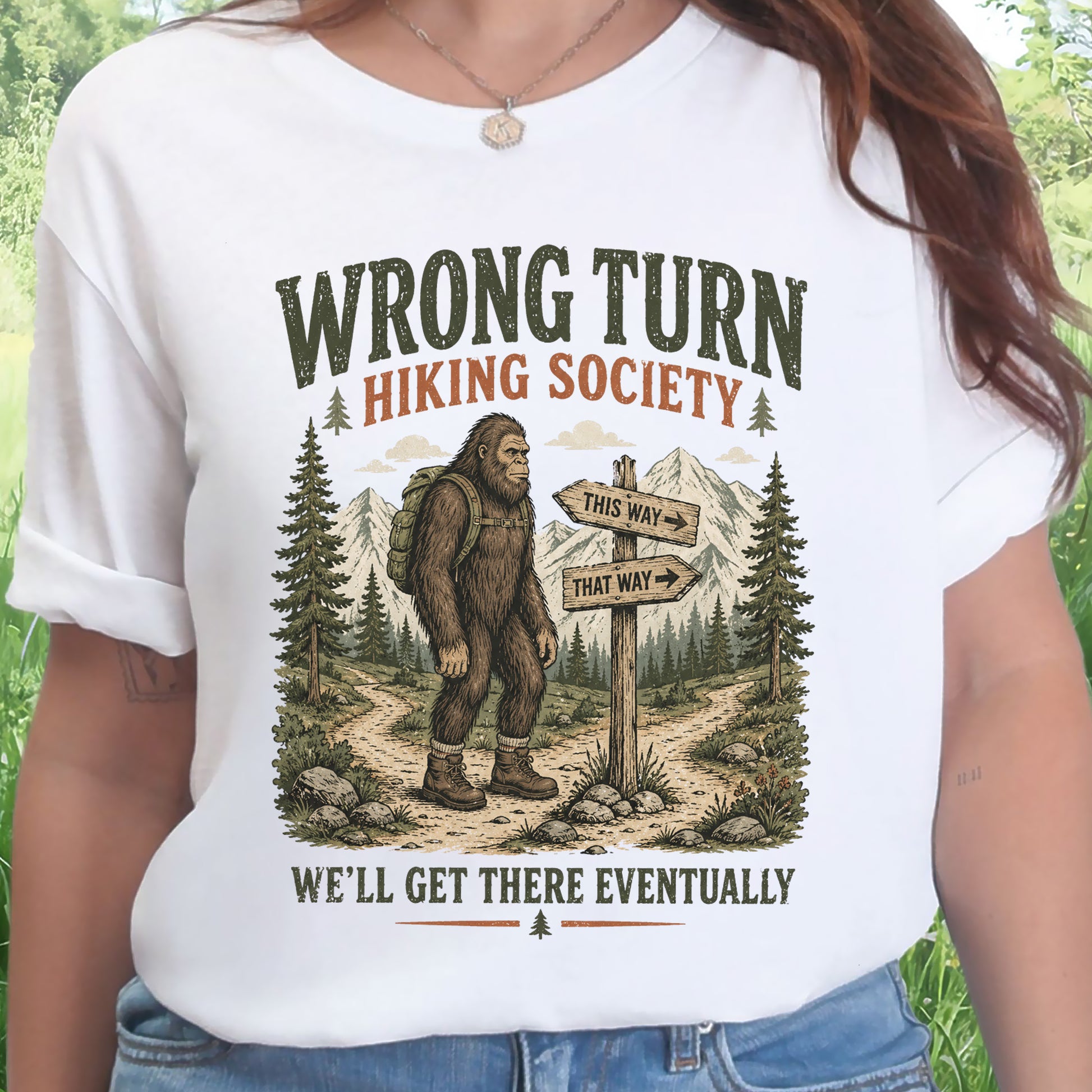 This Way Probably Bigfoot Hiking Humor Trail Sign Gift T-Shirt