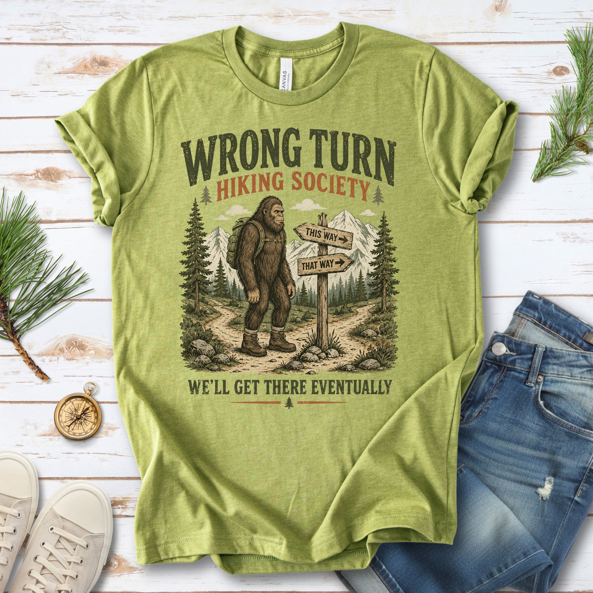 This Way Probably Bigfoot Hiking Humor Trail Sign Gift T-Shirt