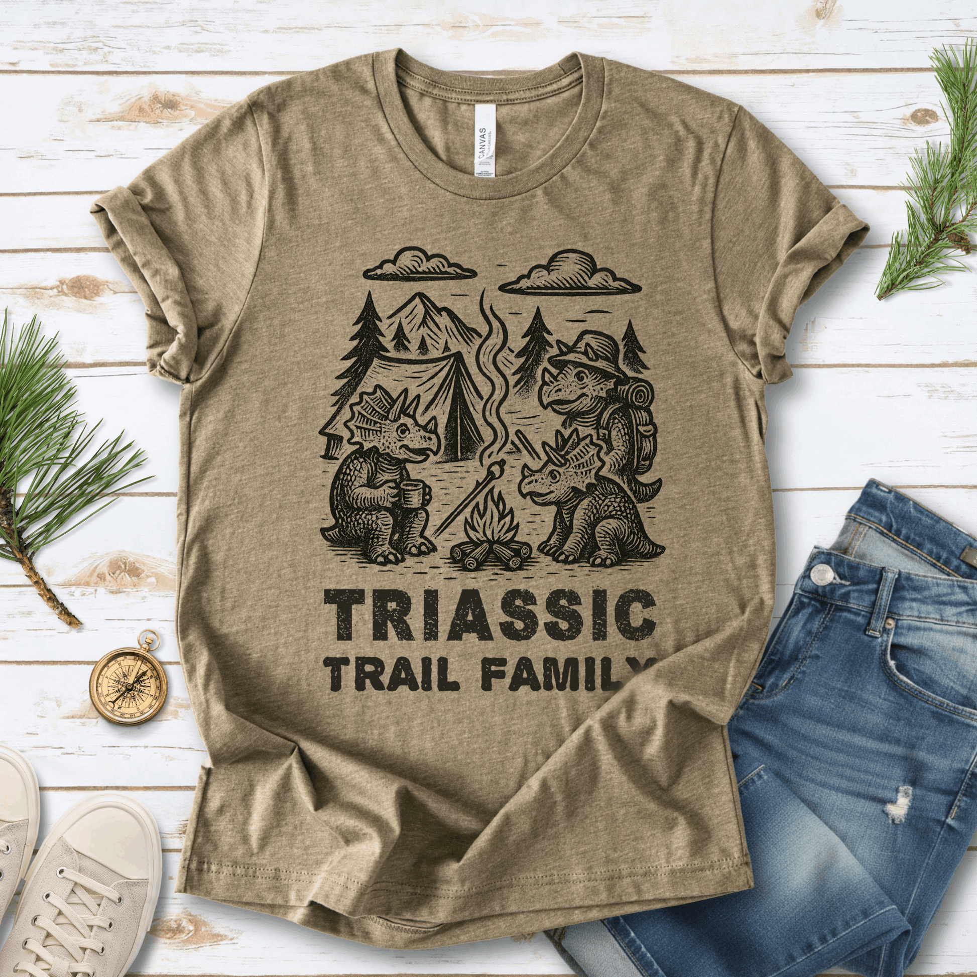 Triassic Trail Family Dinosaur Camping T-Shirt