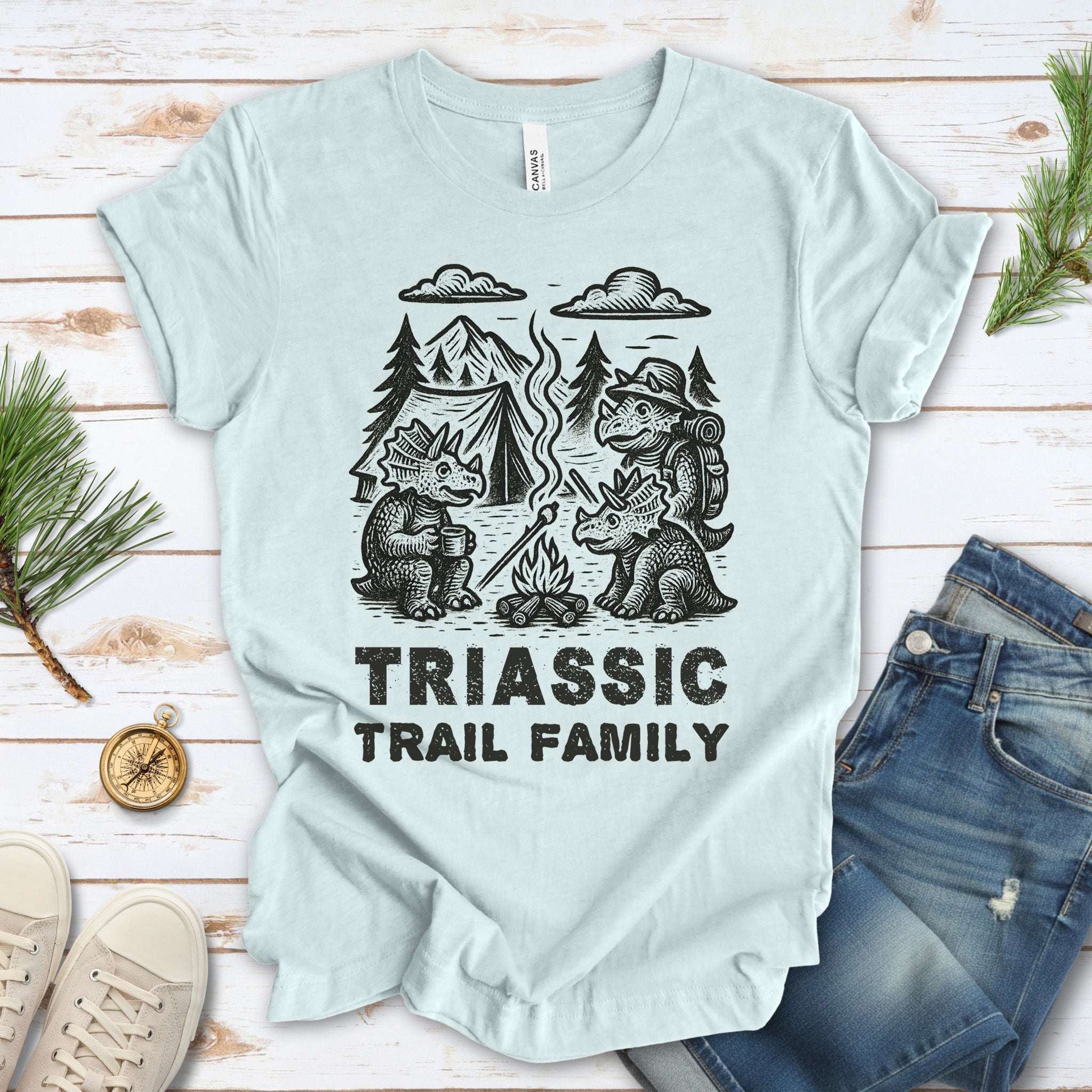 Triassic Trail Family Dinosaur Camping T-Shirt