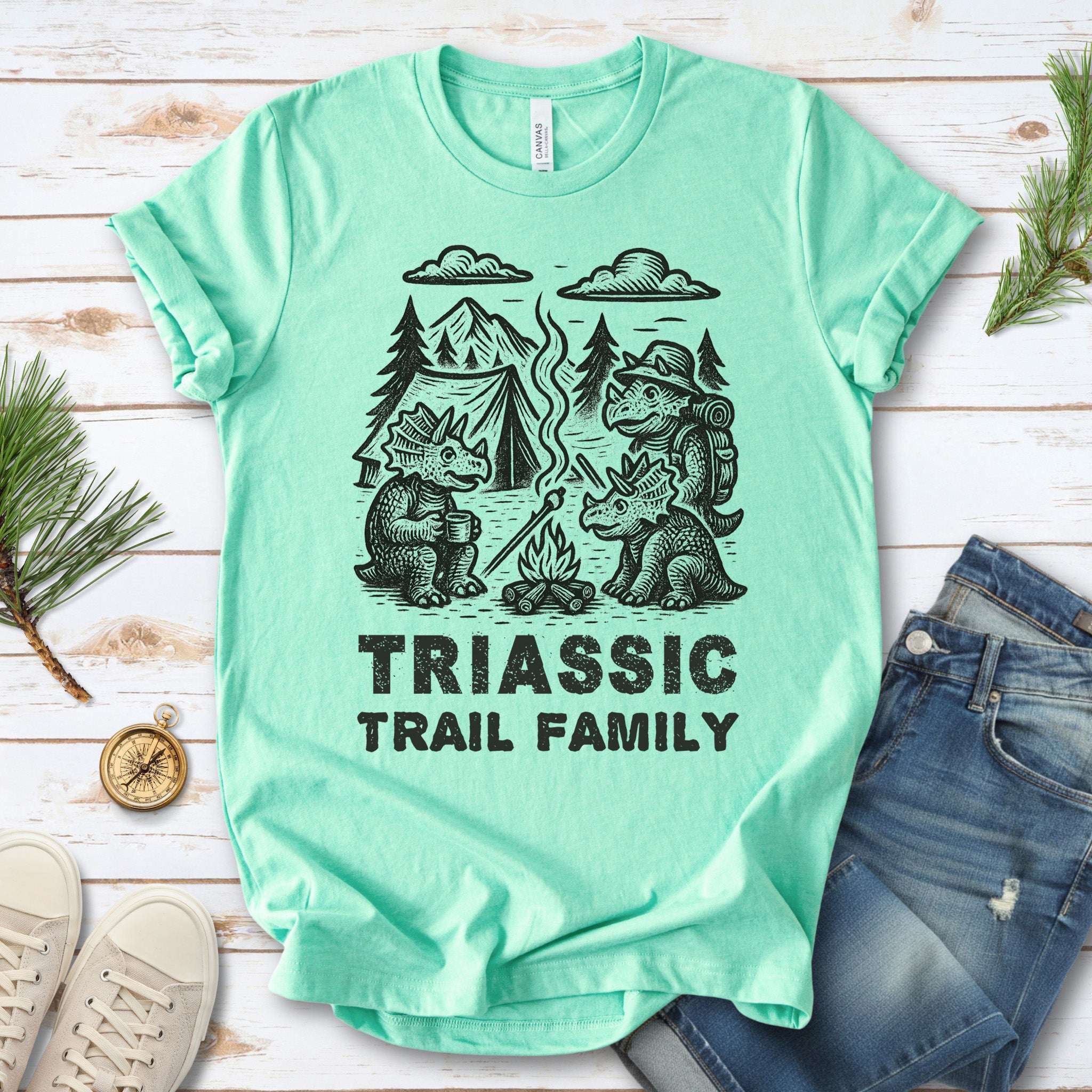 Triassic Trail Family Dinosaur Camping T-Shirt