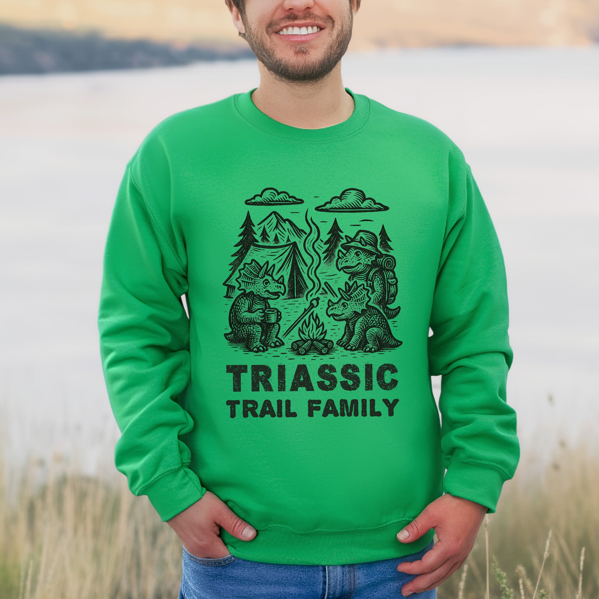 Triassic Trail Family Dinosaur Camping Sweatshirt