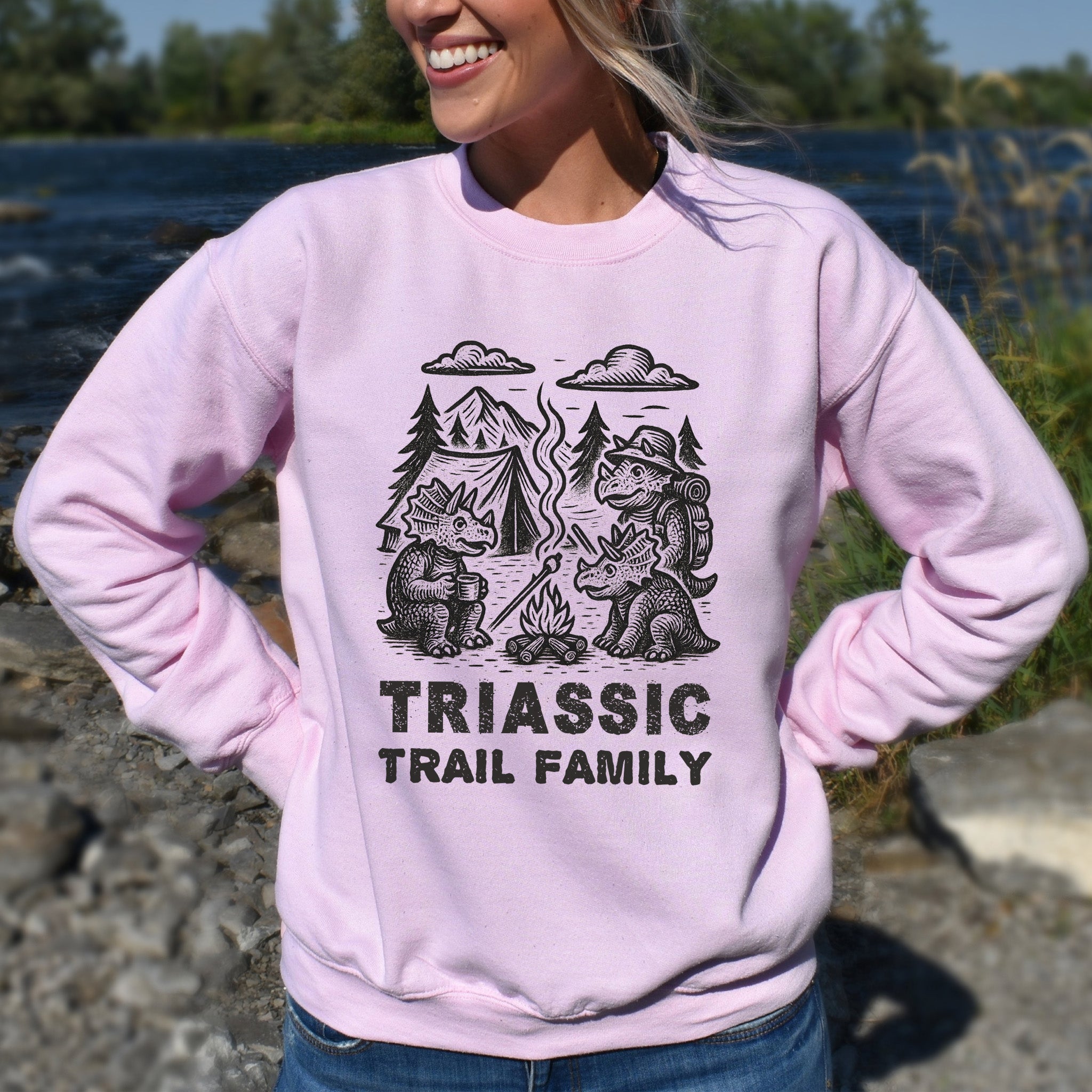 Triassic Trail Family Dinosaur Camping Sweatshirt