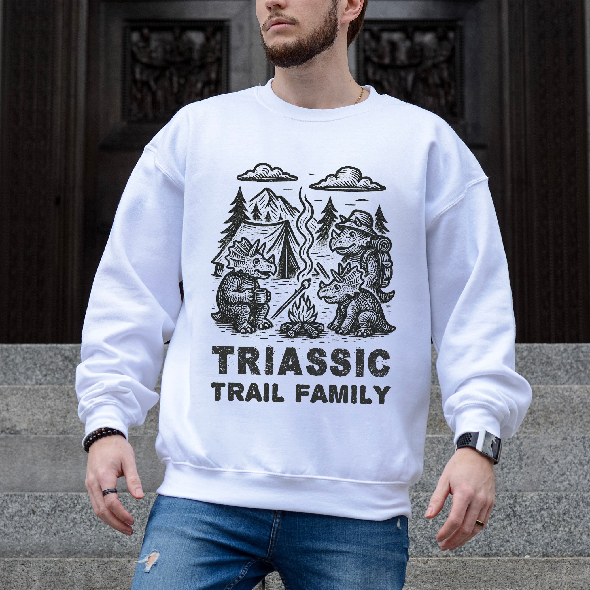 Triassic Trail Family Dinosaur Camping Sweatshirt