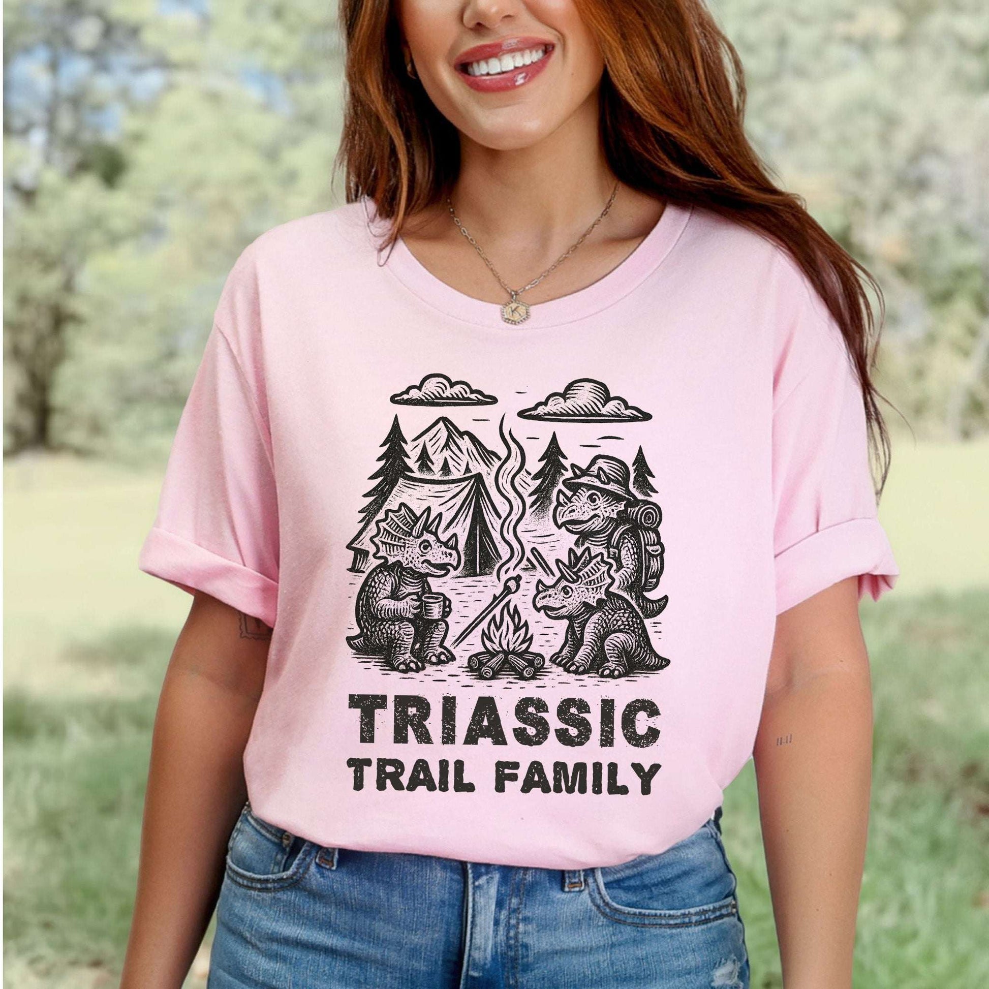 Triassic Trail Family Dinosaur Camping T-Shirt