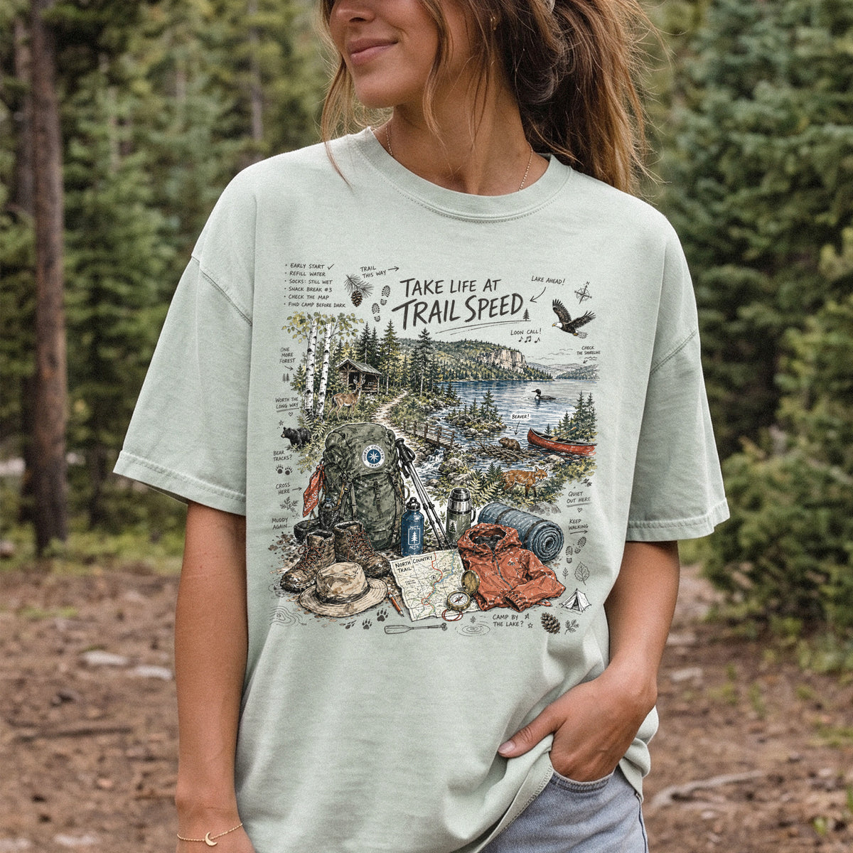 Take Life at Trail Speed North Country Trail Comfort Colors Shirt – Hiking Adventure Tee